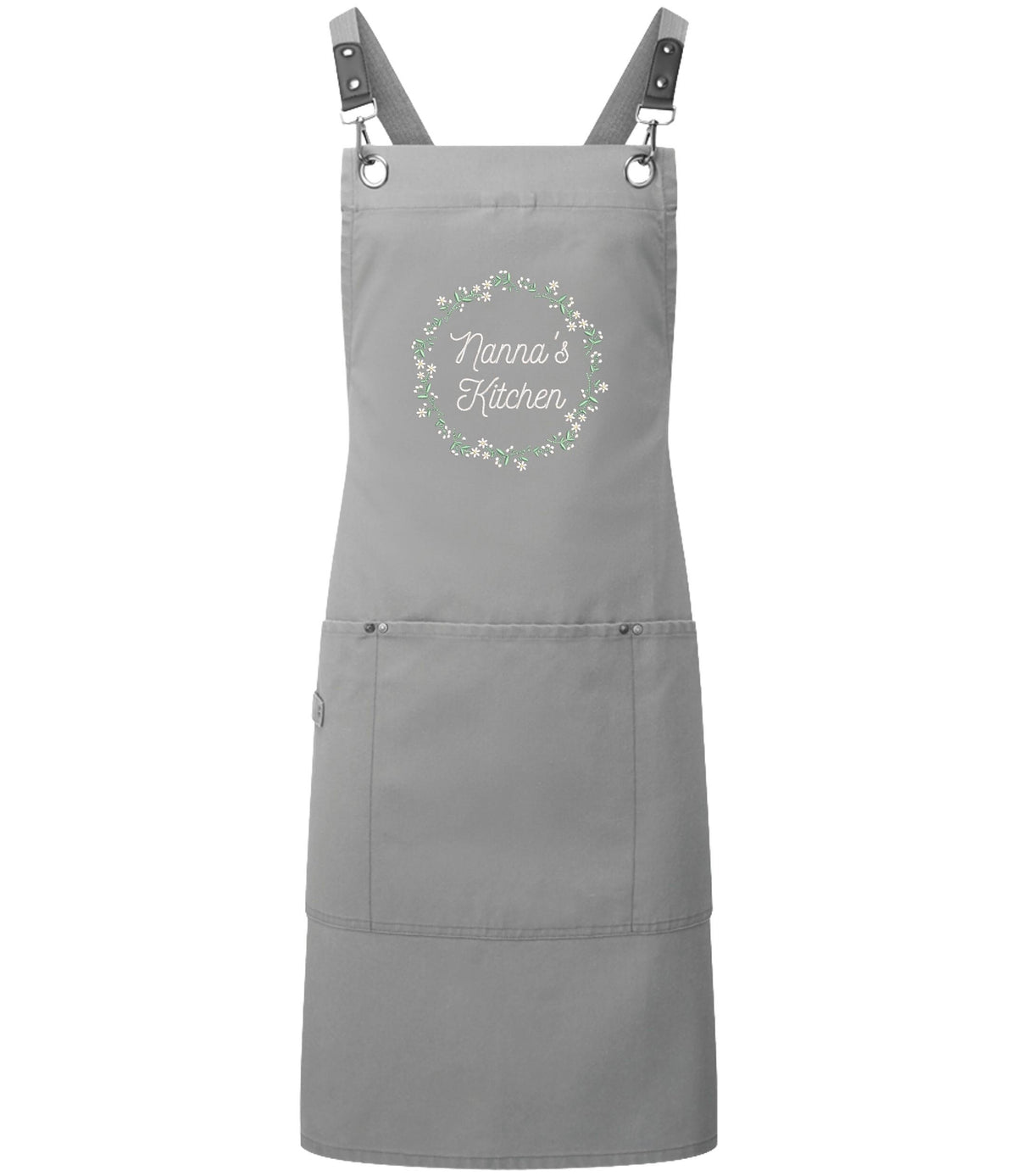 Embroidered Personalised Name Floral Wreath Apron Custom Text Kitchen Baking Gift