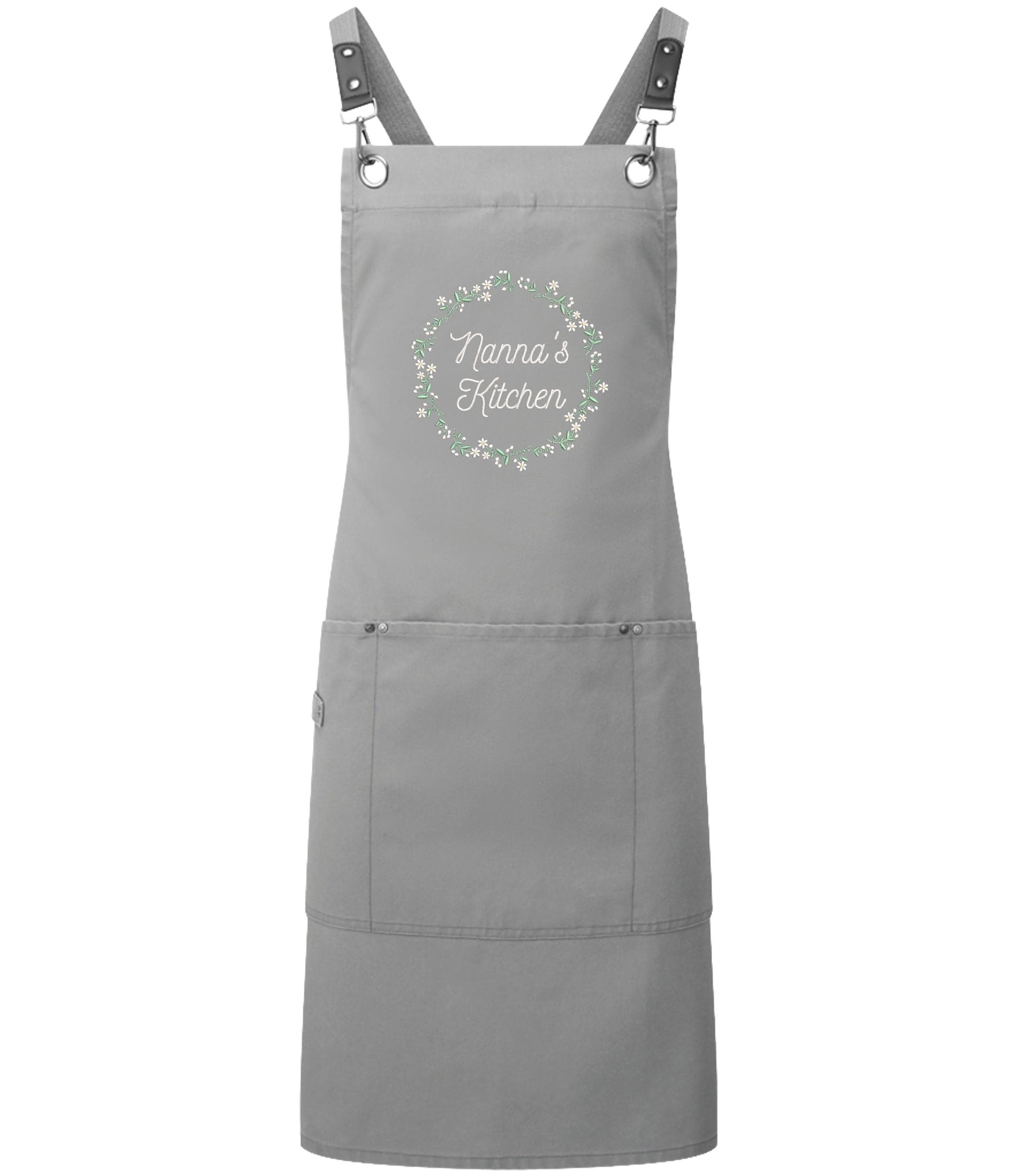 Embroidered Personalised Name Floral Wreath Apron Custom Text Kitchen Baking Gift