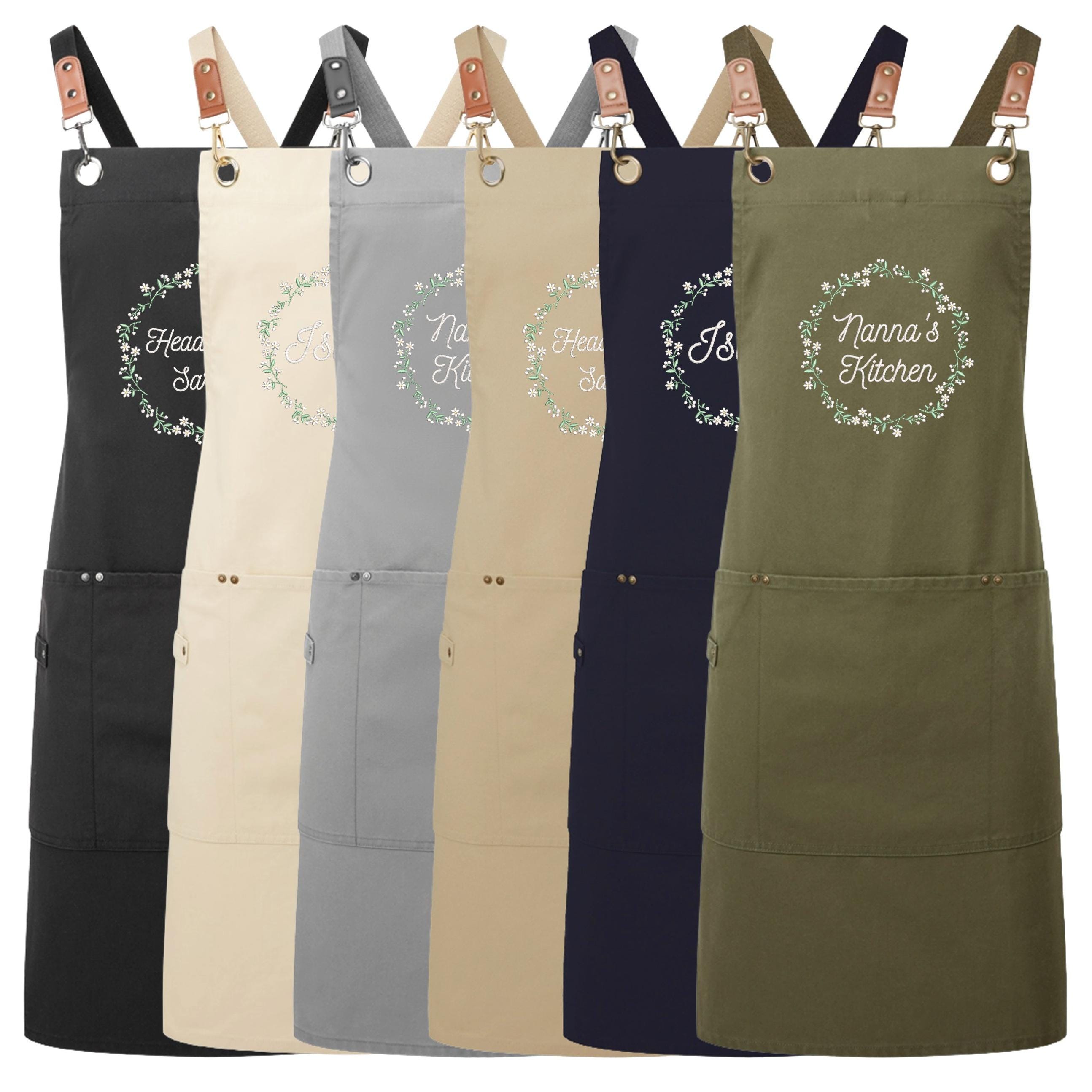 Embroidered Personalised Name Floral Wreath Apron Custom Text Kitchen Baking Gift