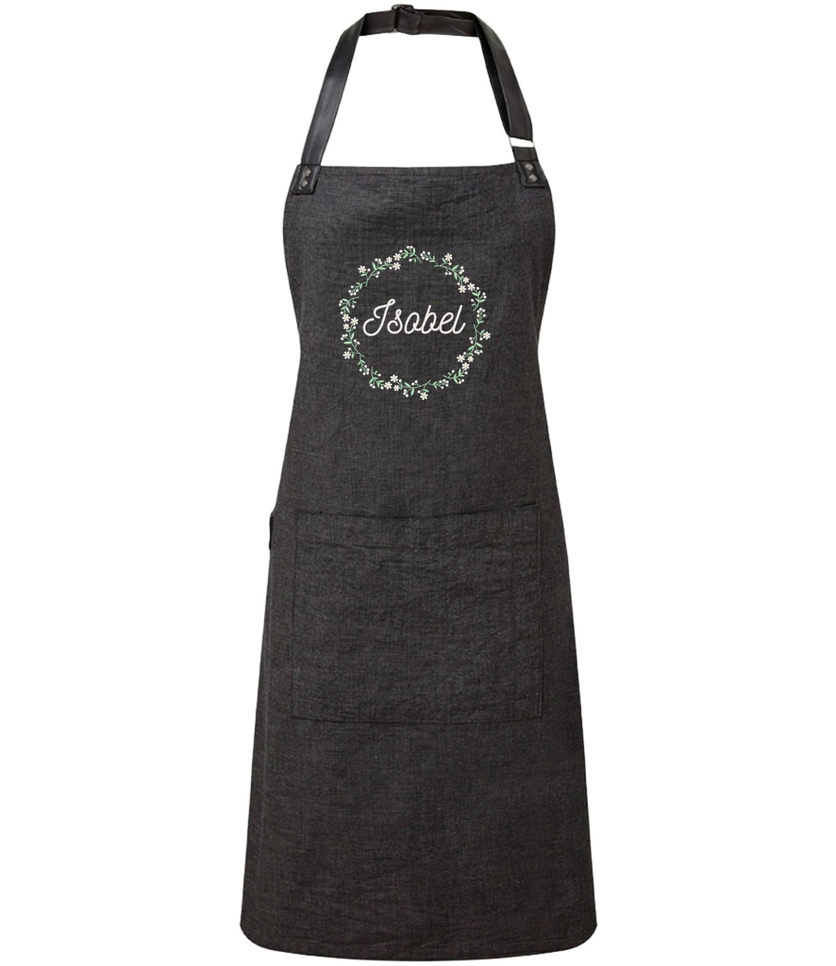 Embroidered Personalised Name Floral Wreath Apron Custom Text Kitchen Baking Gift