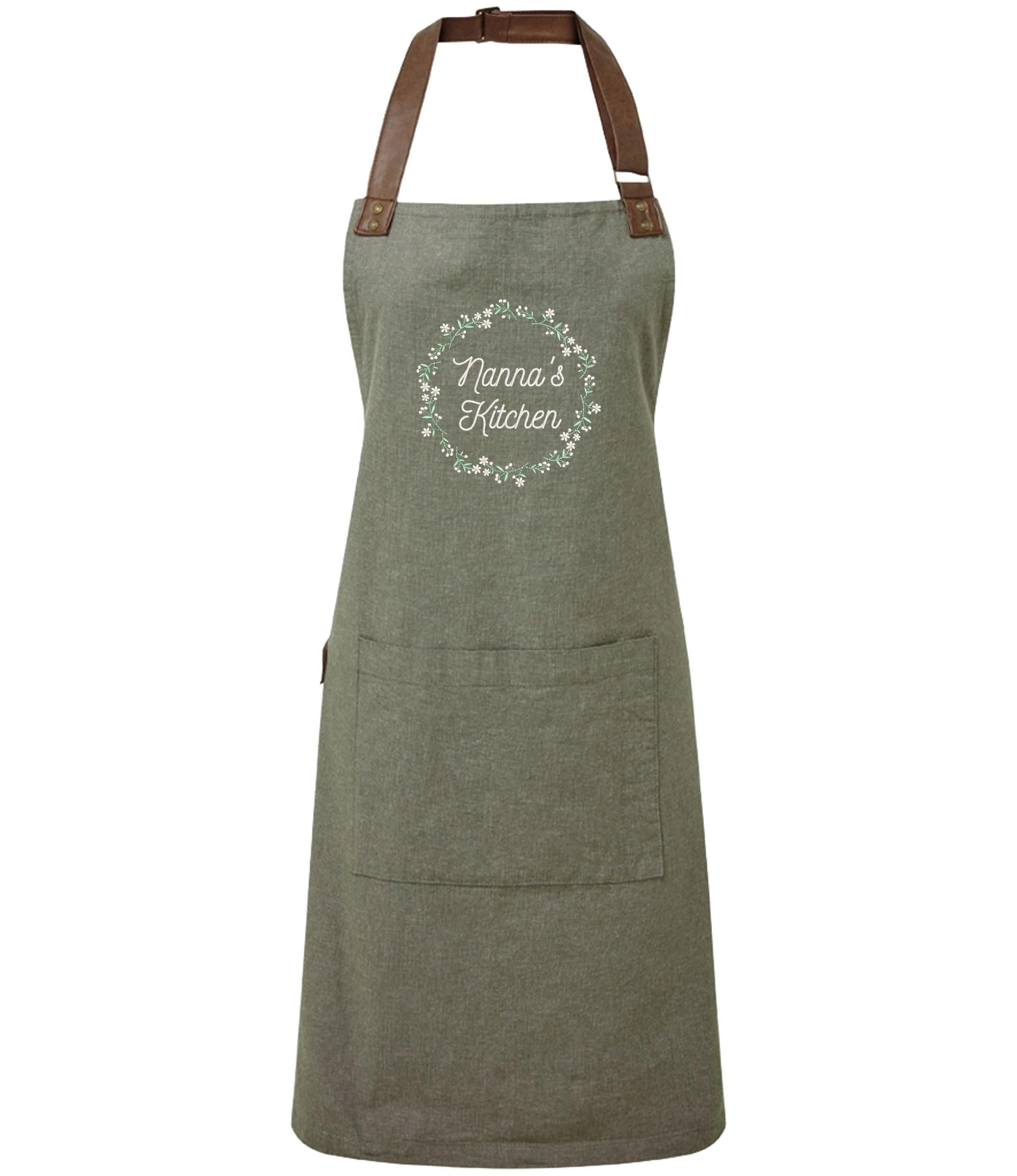 Embroidered Personalised Name Floral Wreath Apron Custom Text Kitchen Baking Gift