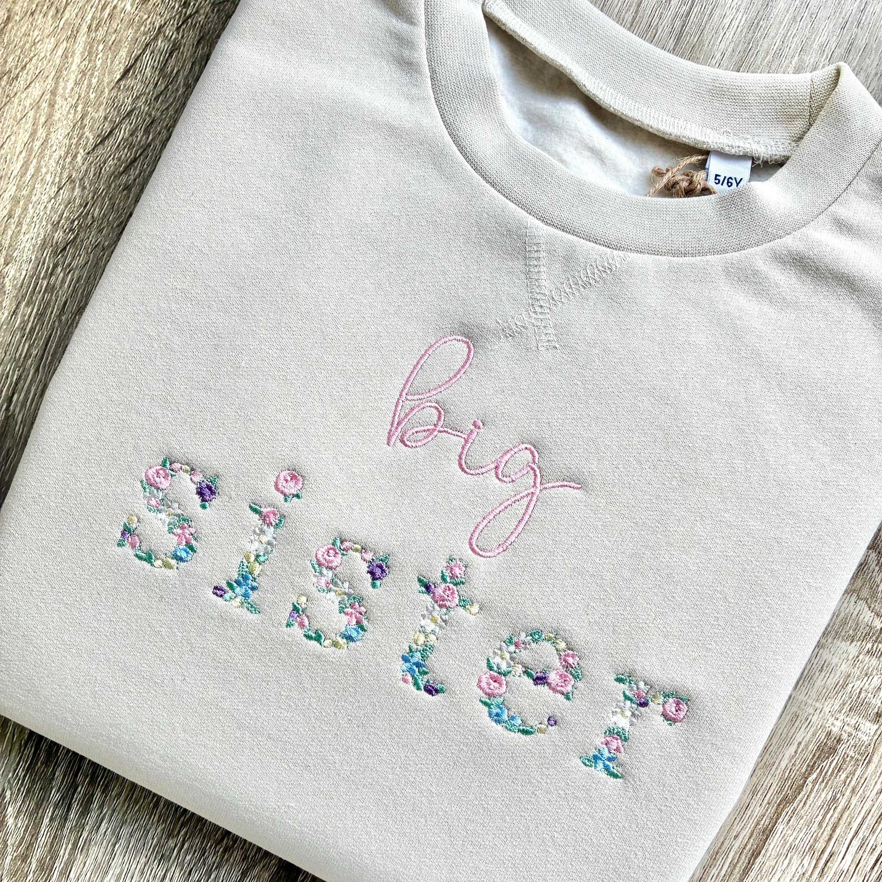 Embroidered Floral Big & Little Sister Girls Sustainable Sweatshirts Baby and Toddler Pink Matching New Siblings