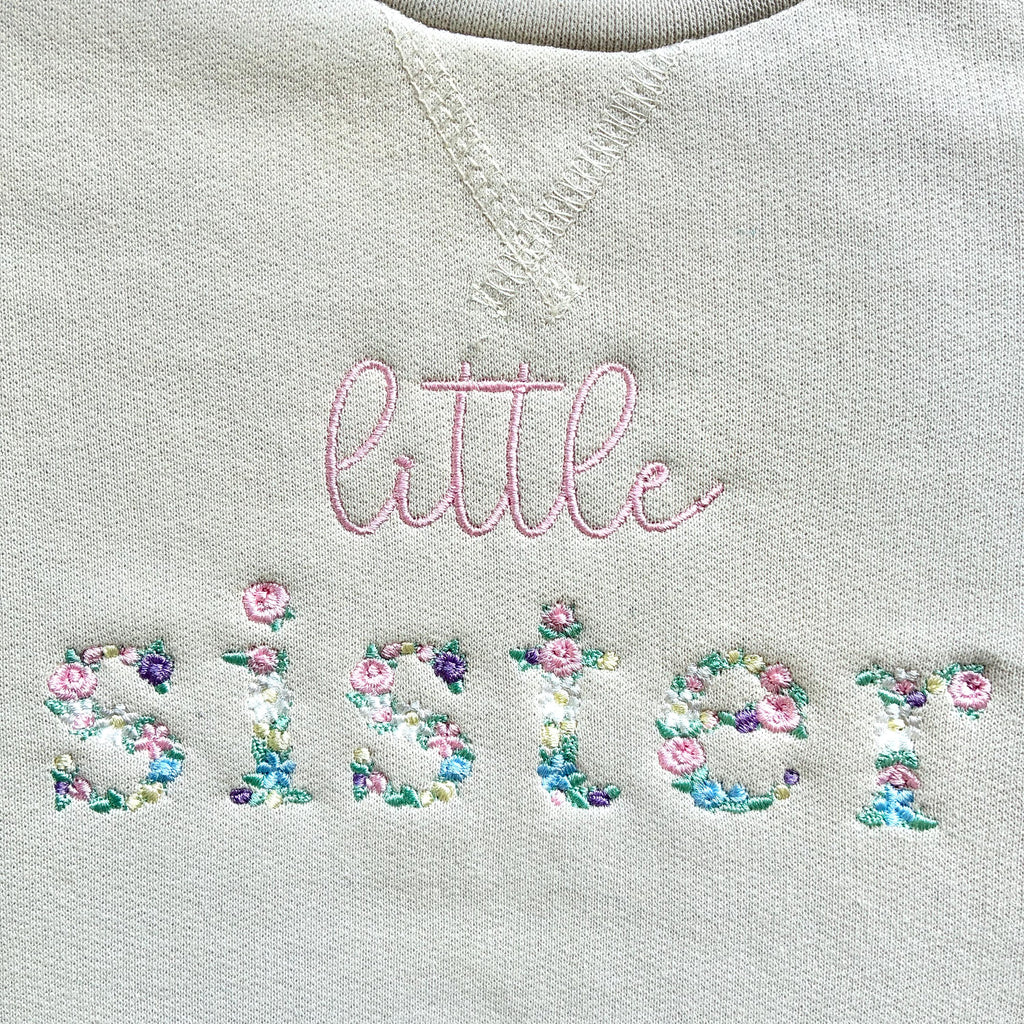 Embroidered Floral Big & Little Sister Girls Sustainable Sweatshirts Baby and Toddler Pink Matching New Siblings