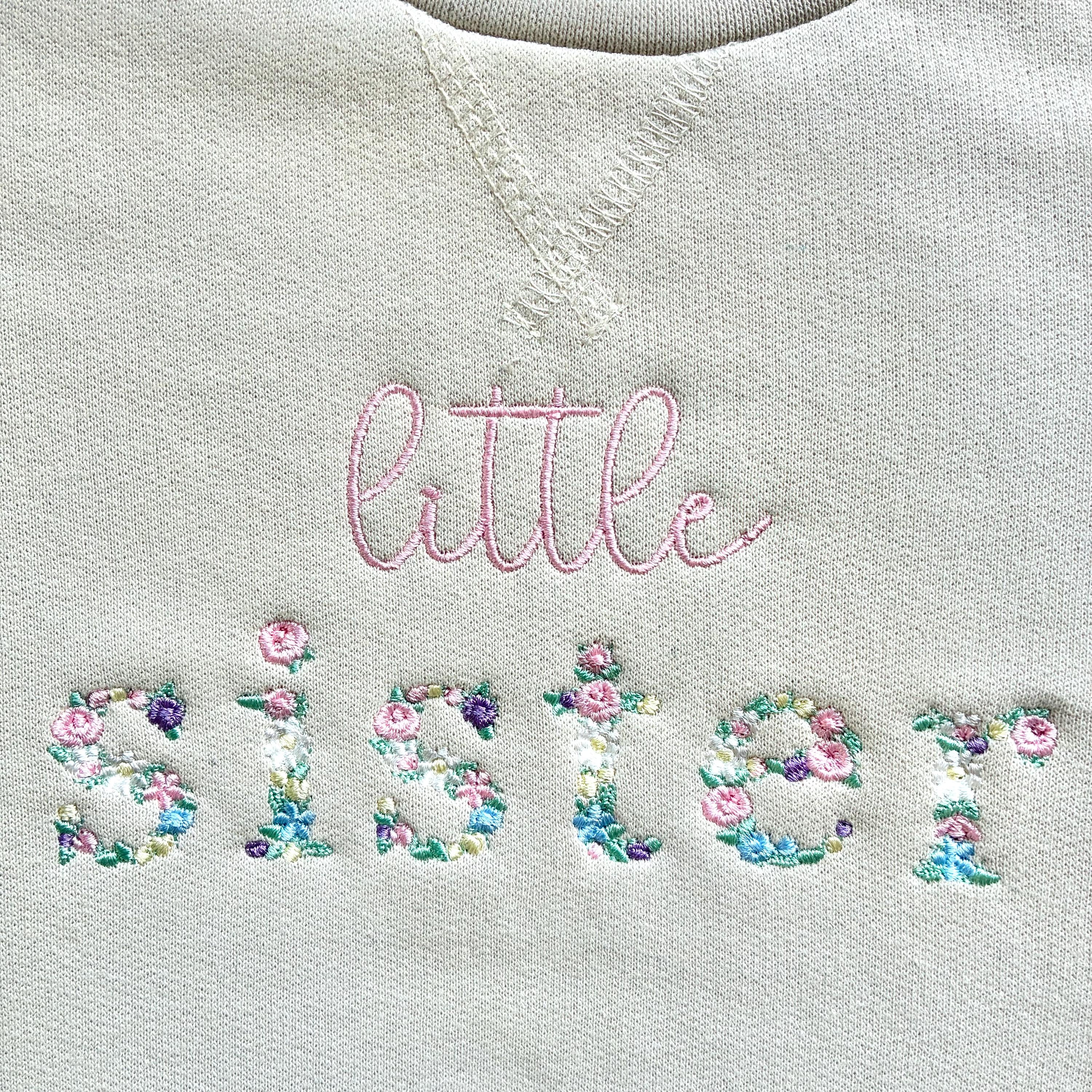 Embroidered Floral Big & Little Sister Girls Sustainable Sweatshirts Baby and Toddler Pink Matching New Siblings
