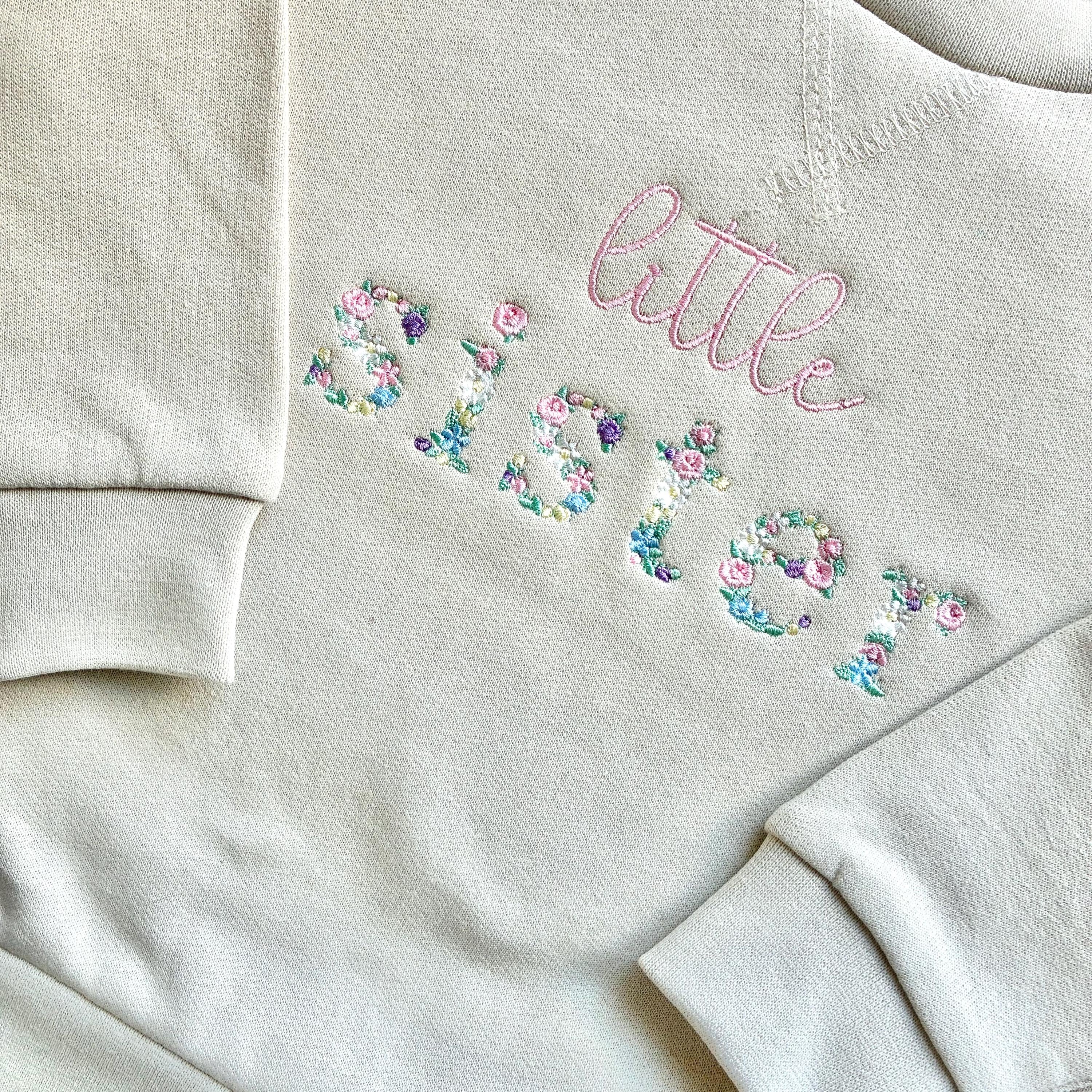 Embroidered Floral Big & Little Sister Girls Sustainable Sweatshirts Baby and Toddler Pink Matching New Siblings