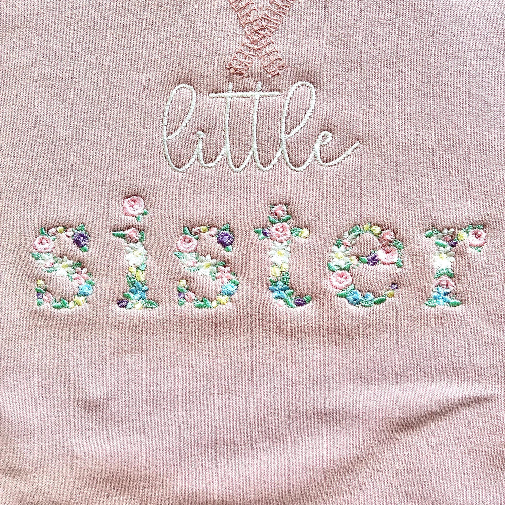Embroidered Floral Big & Little Sister Girls Sustainable Sweatshirts Baby and Toddler Pink Matching New Siblings