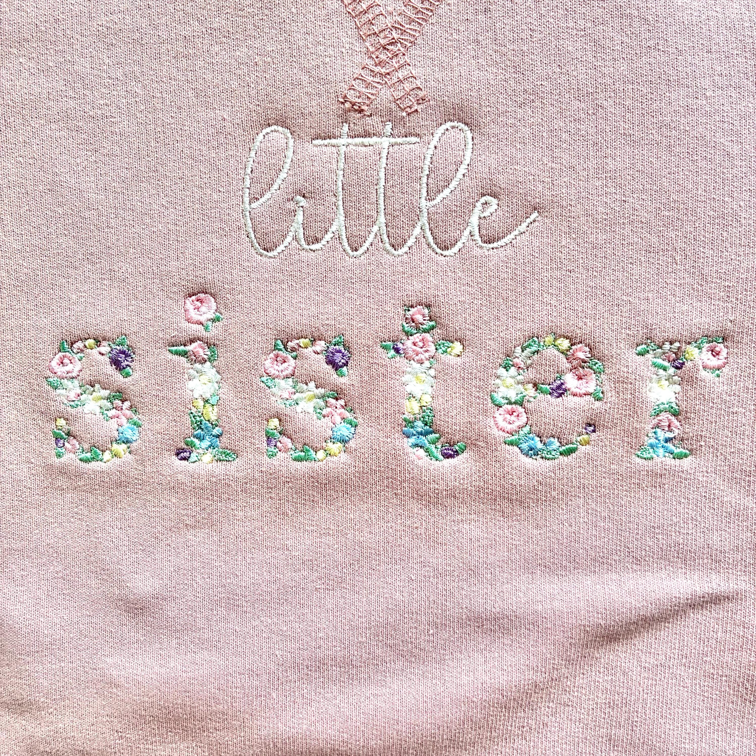 Embroidered Floral Big & Little Sister Girls Sustainable Sweatshirts Baby and Toddler Pink Matching New Siblings