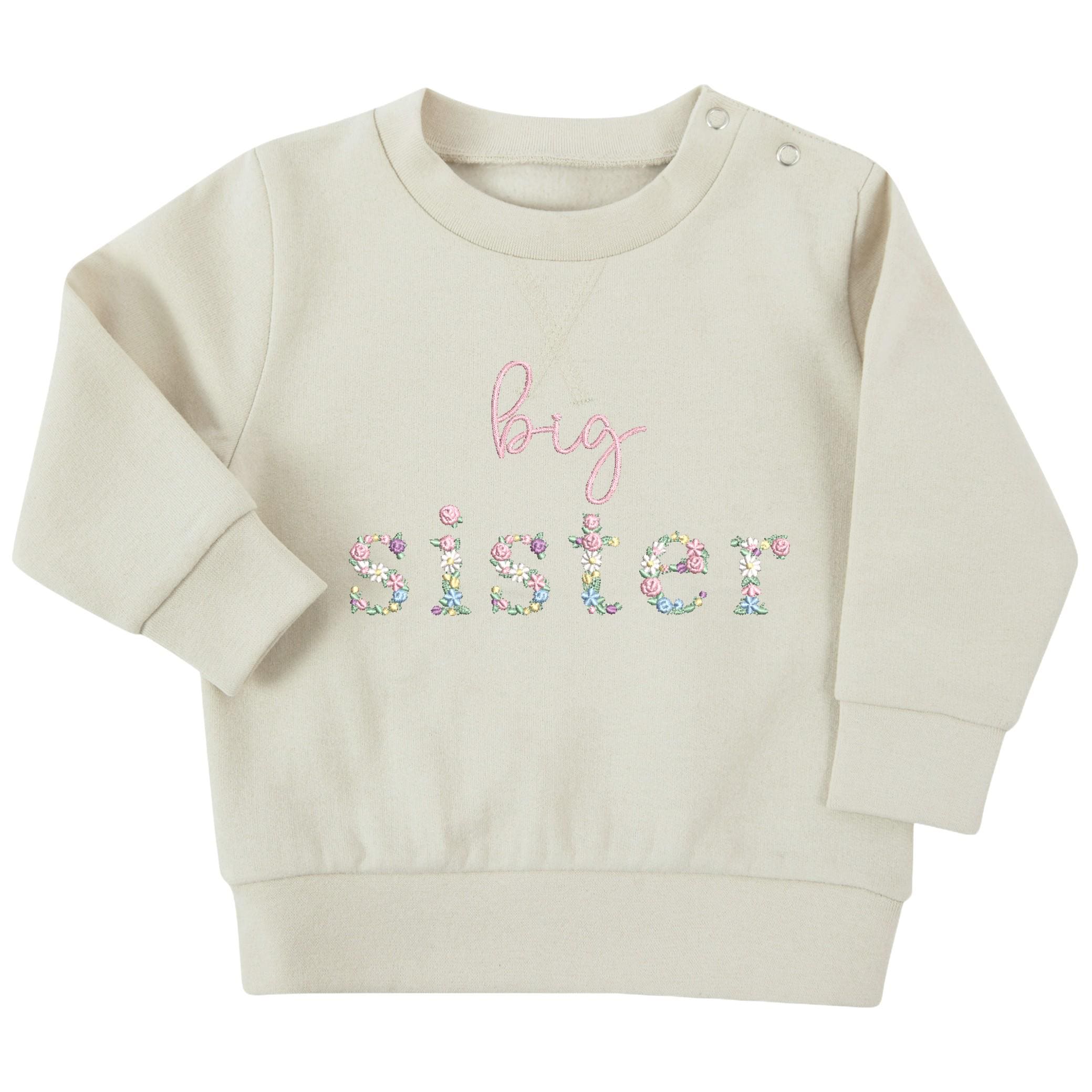 Embroidered Floral Big & Little Sister Girls Sustainable Sweatshirts Baby and Toddler Pink Matching New Siblings