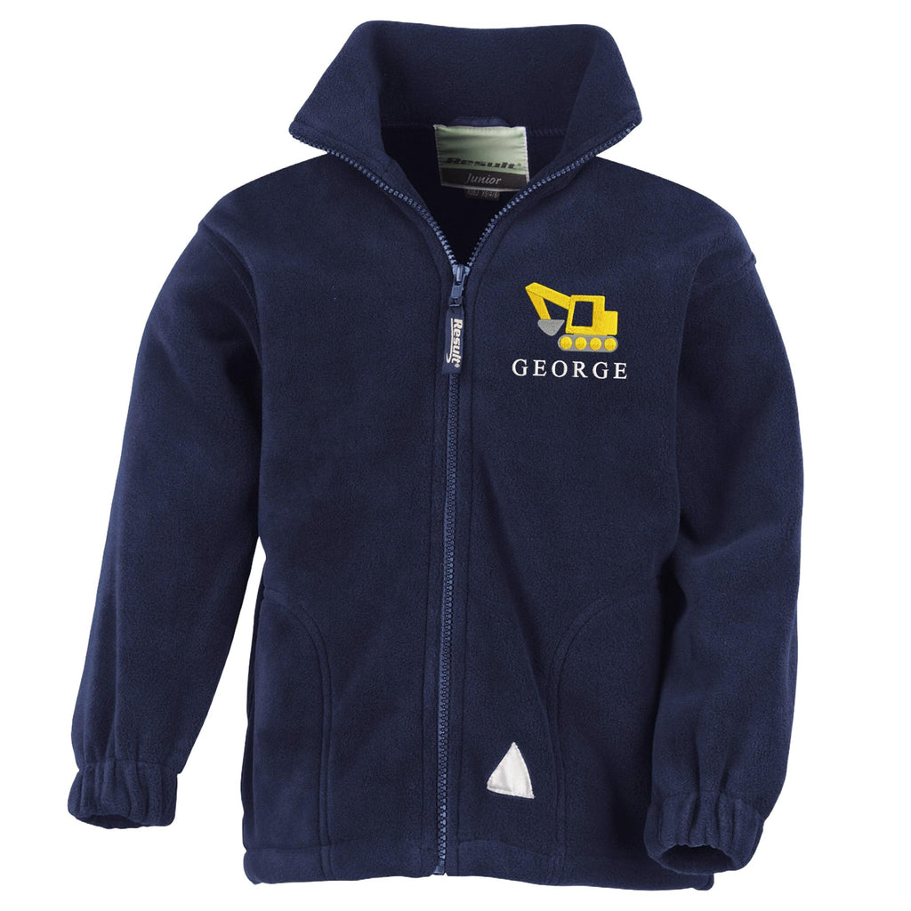 Embroidered Digger Personalised Name Boys Fleece Jacket Navy Kids Custom Text Builder Coat