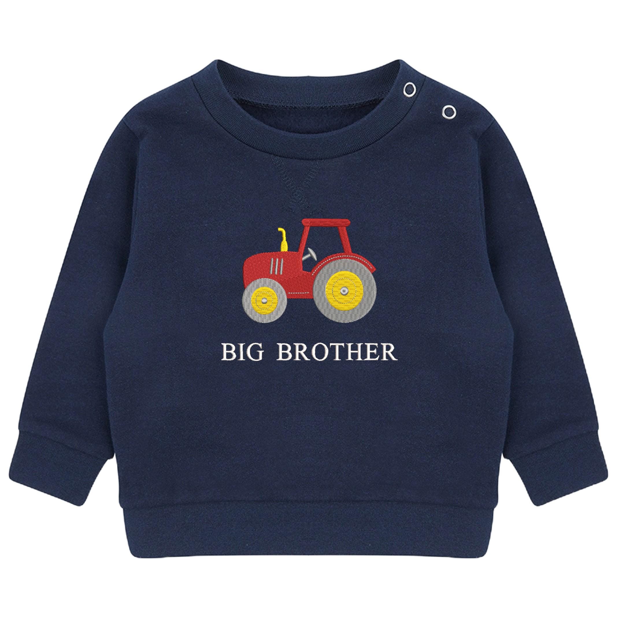 Embroidered Tractor Big & Little Brother Boys Sustainable Sweatshirts Navy Toddler Kids New Matching Siblings