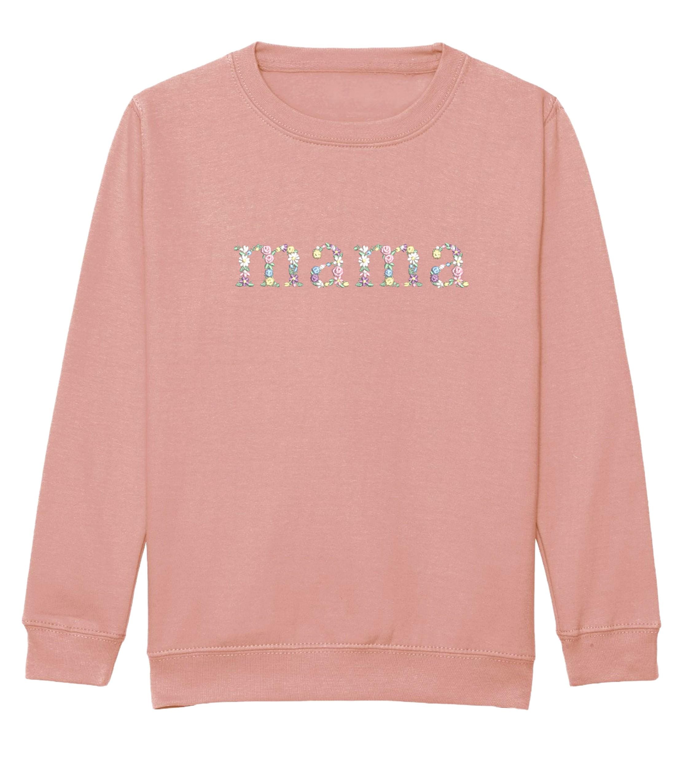 Embroidered Mama & Mini Floral Sweatshirts Pink Matching Mummy Daughter Twinning Outfits