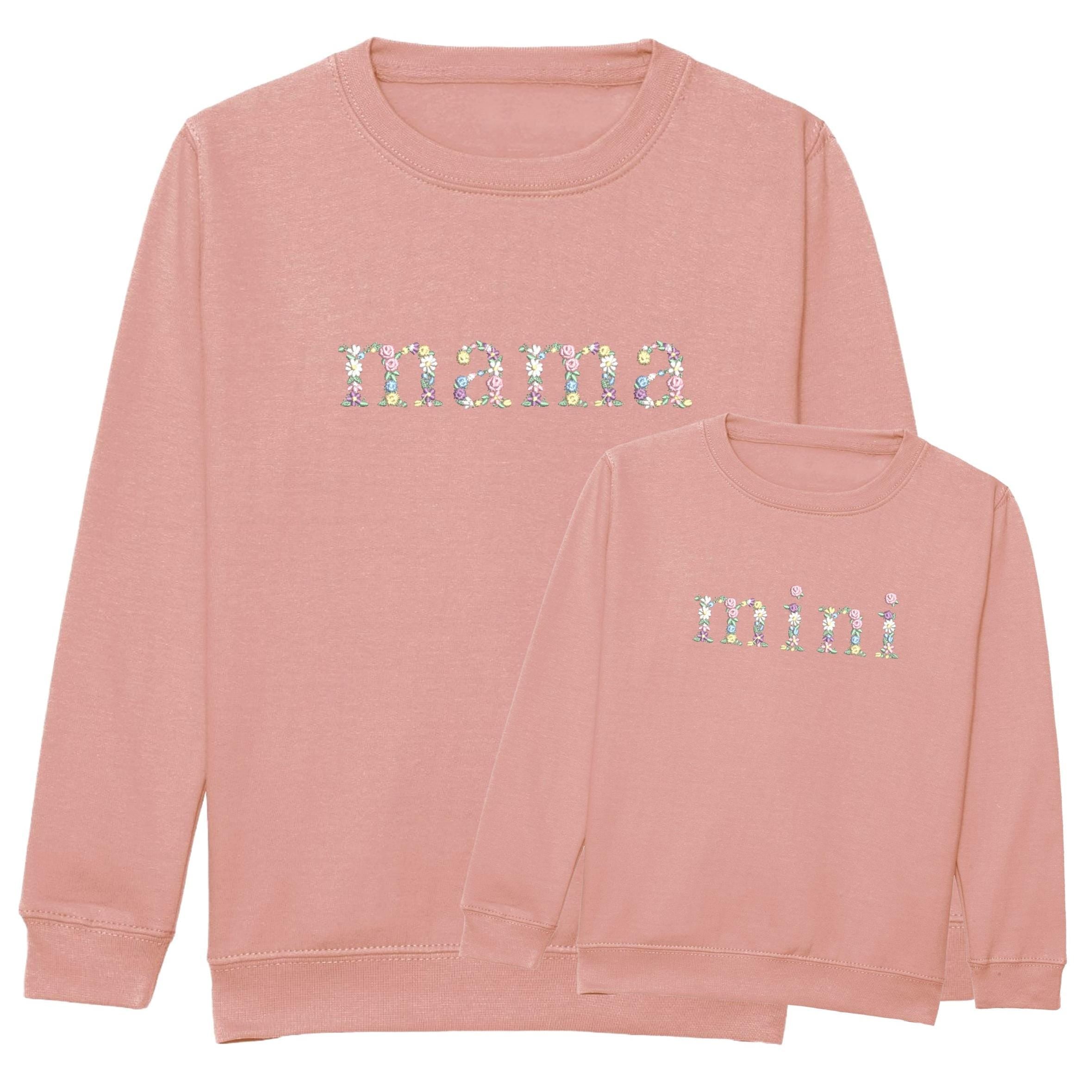 Embroidered Mama & Mini Floral Sweatshirts Pink Matching Mummy Daughter Twinning Outfits
