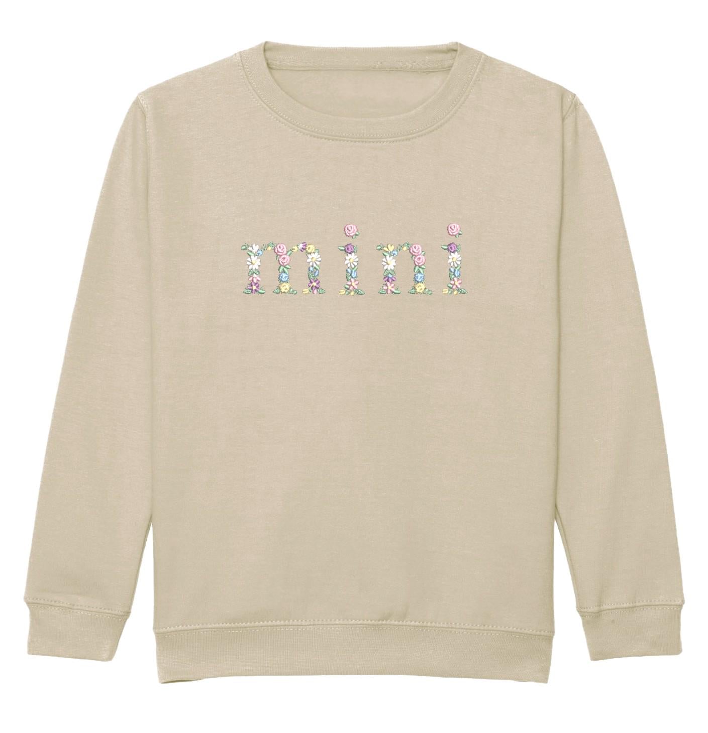 Embroidered Mama & Mini Floral Sweatshirts Sand Matching Mummy Daughter Twinning Outfits