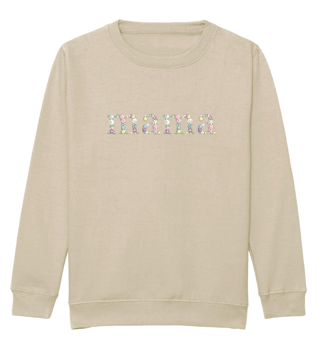 Embroidered Mama & Mini Floral Sweatshirts Sand Matching Mummy Daughter Twinning Outfits