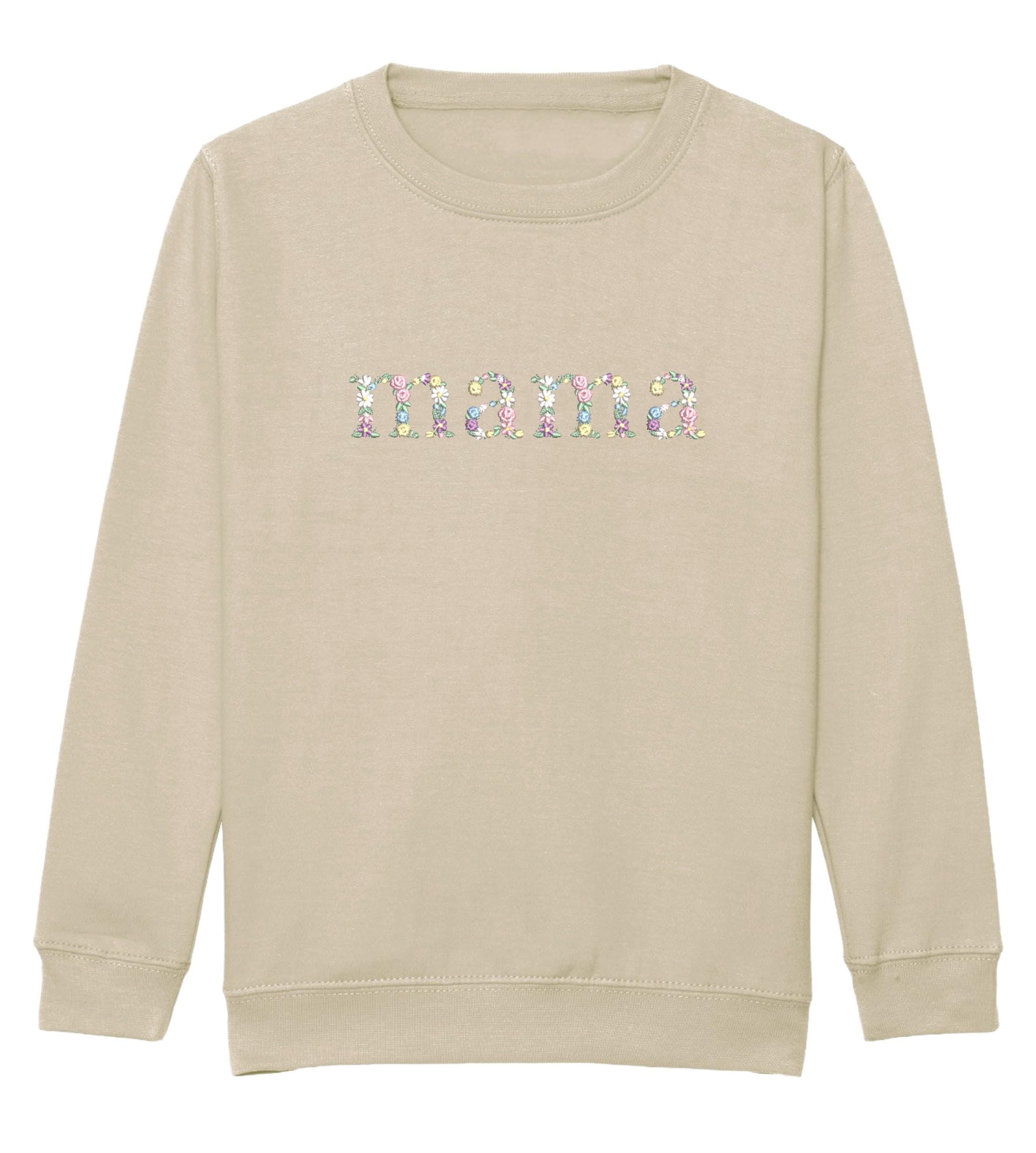 Embroidered Mama & Mini Floral Sweatshirts Sand Matching Mummy Daughter Twinning Outfits