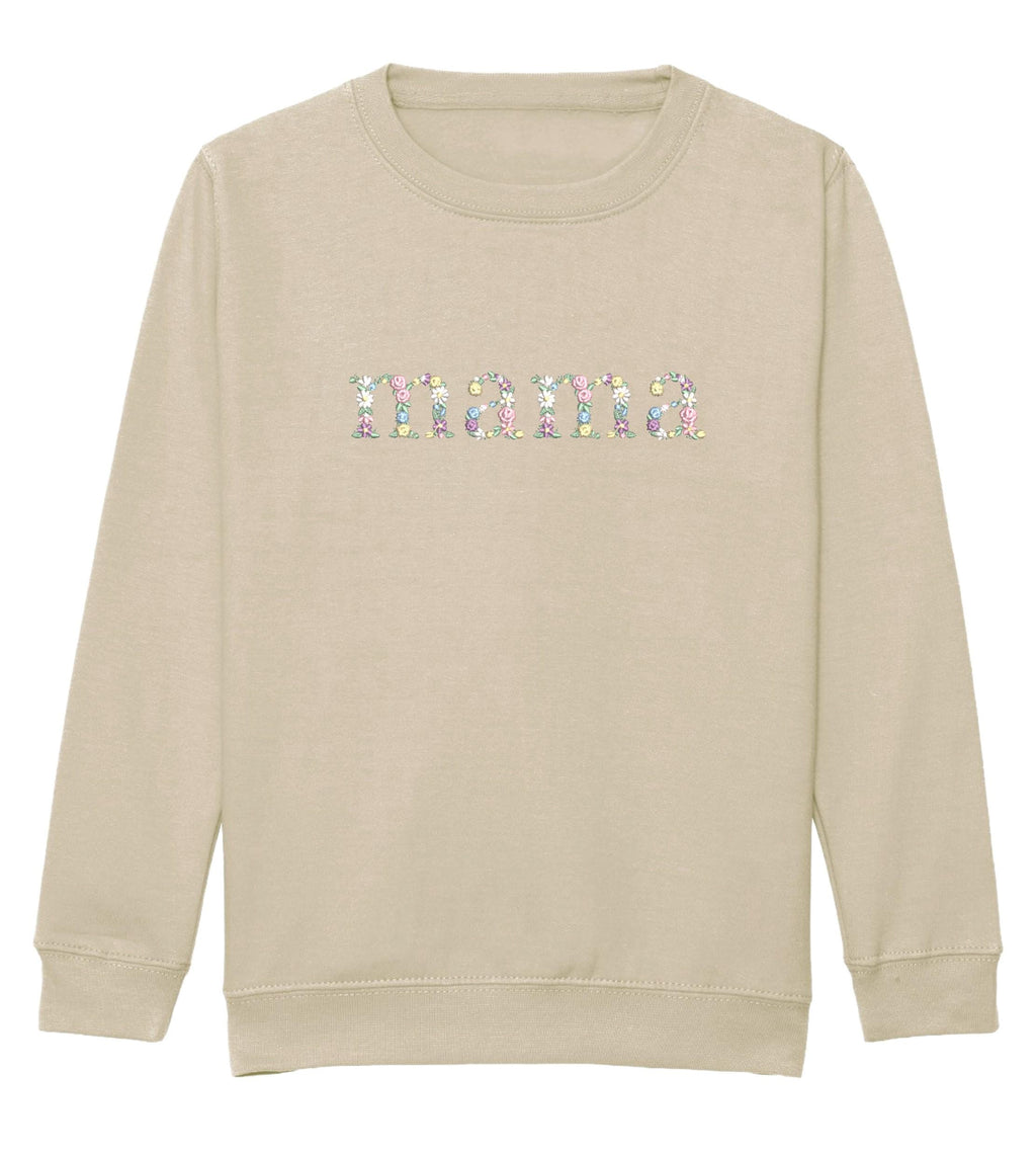 Embroidered Mama & Mini Floral Sweatshirts Sand Matching Mummy Daughter Twinning Outfits