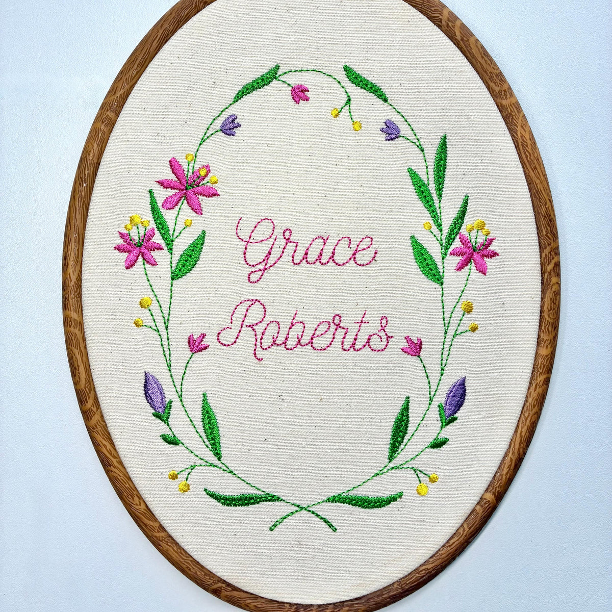 Personalised Floral Embroidery Hoop – Custom Name Embroidered Vintage Art Nursery Decor Baby Shower Birth Announcement Gift