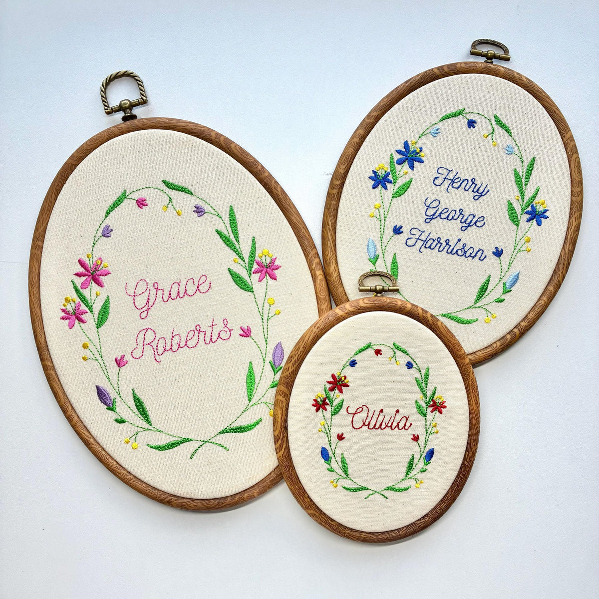 Personalised Floral Embroidery Hoop – Custom Name Embroidered Vintage Art Nursery Decor Baby Shower Birth Announcement Gift