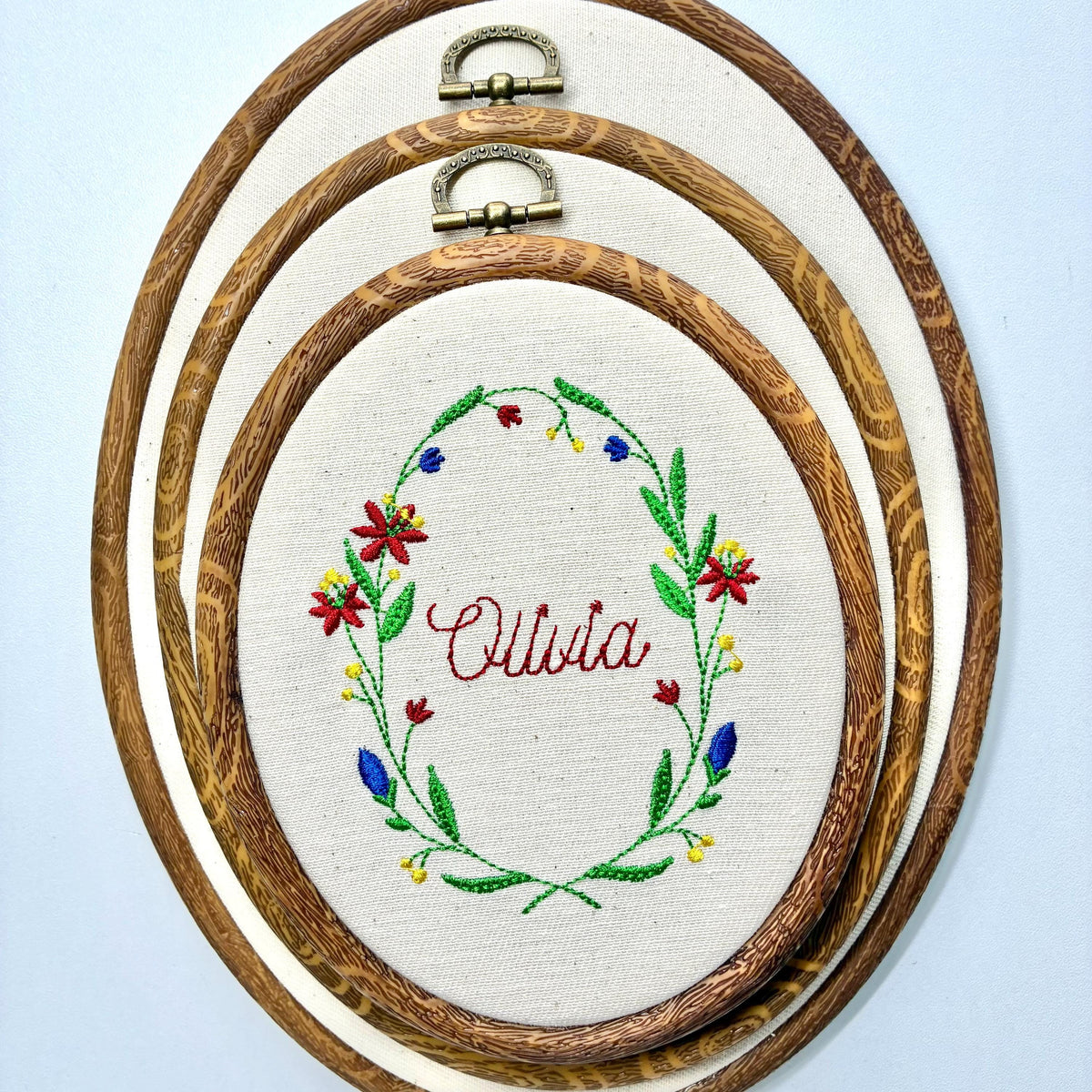 Personalised Floral Embroidery Hoop – Custom Name Embroidered Vintage Art Nursery Decor Baby Shower Birth Announcement Gift