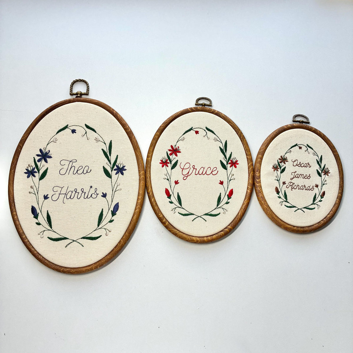 Personalised Floral Embroidery Hoop – Custom Name Embroidered Vintage Art Nursery Decor Baby Shower Birth Announcement Gift