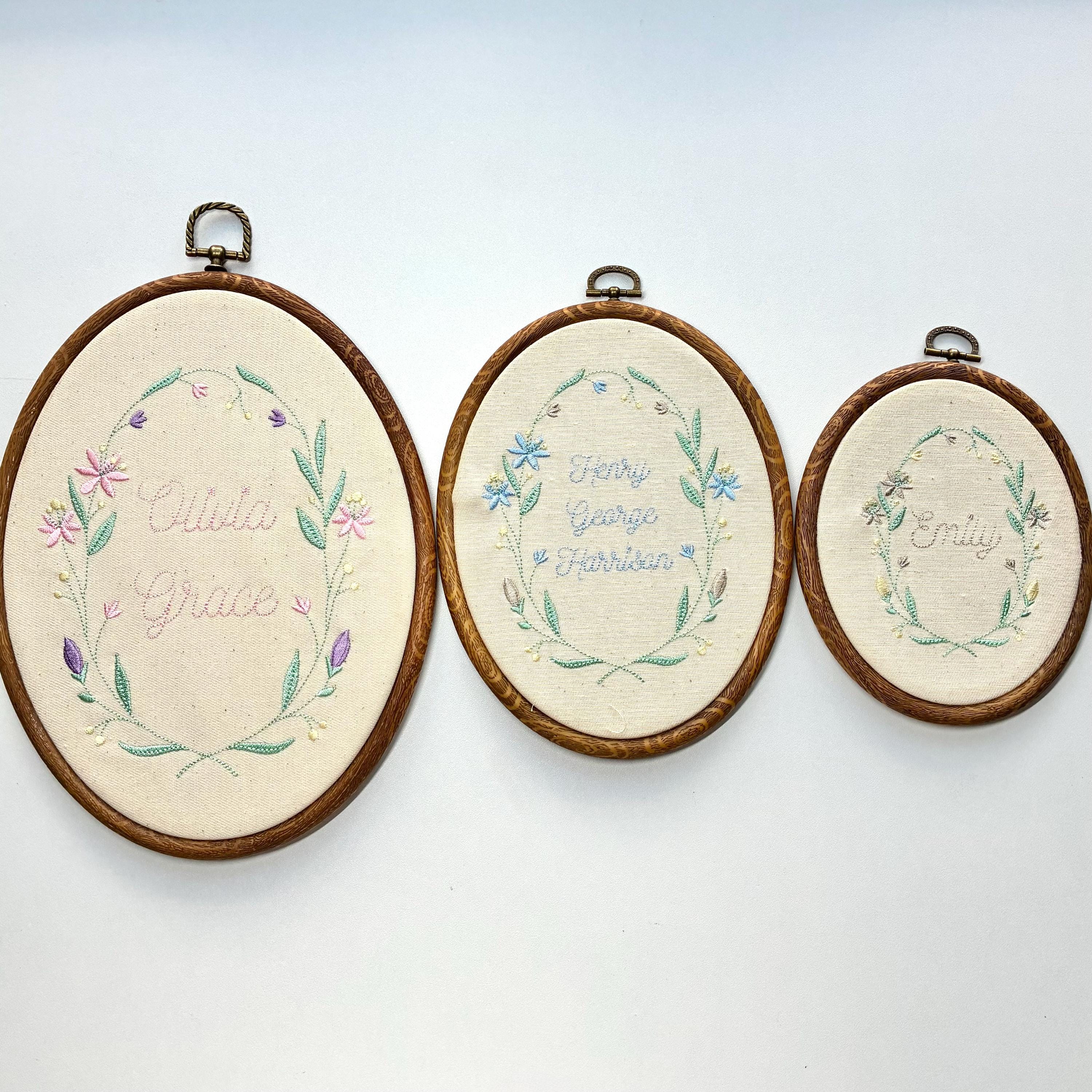 Personalised Floral Embroidery Hoop – Custom Name Embroidered Vintage Art Nursery Decor Baby Shower Birth Announcement Gift