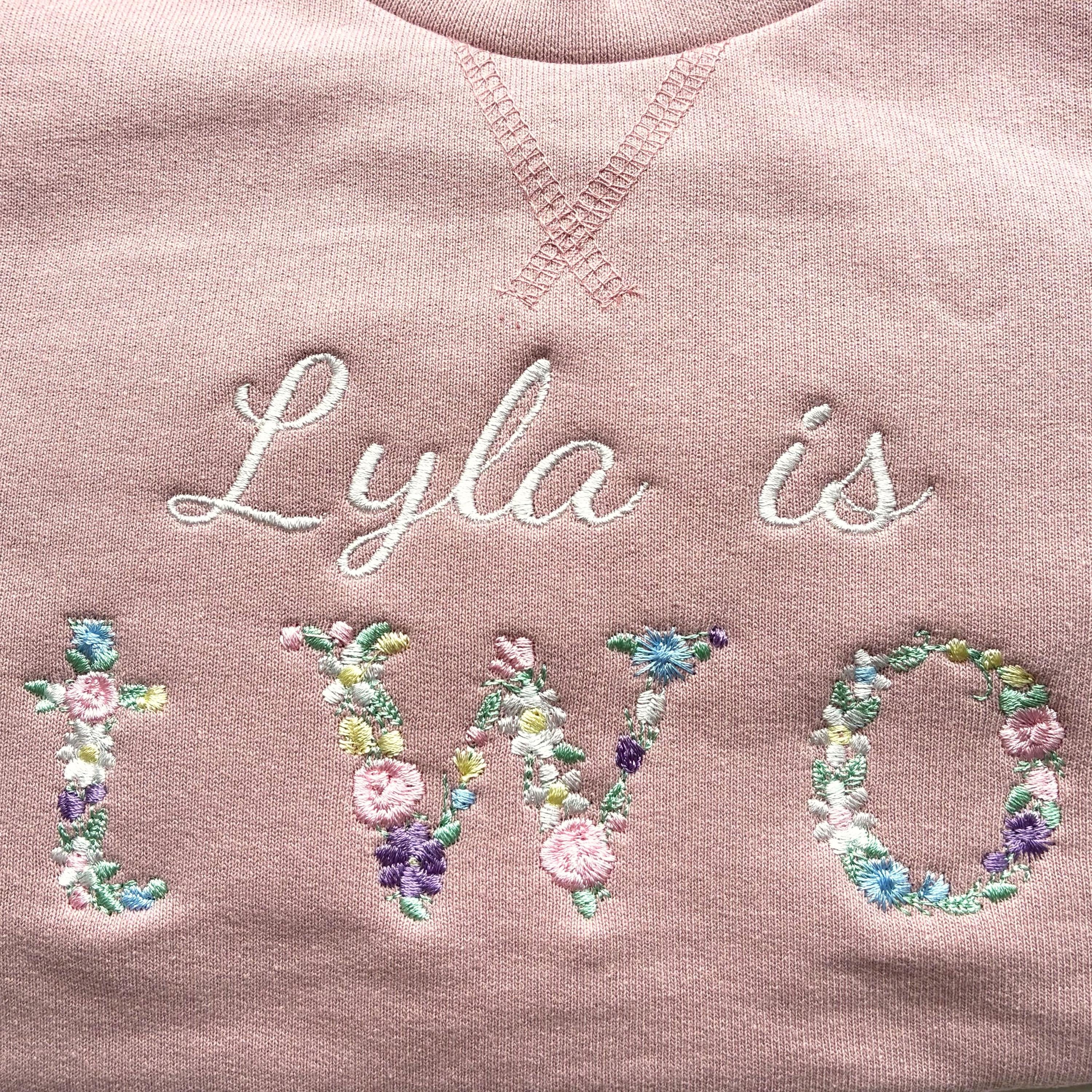 Embroidered Personalised Name Is One Floral Baby and Toddler Girls Pink Sustainable Sweatshirts 1st Birthday Party Outfit Gift