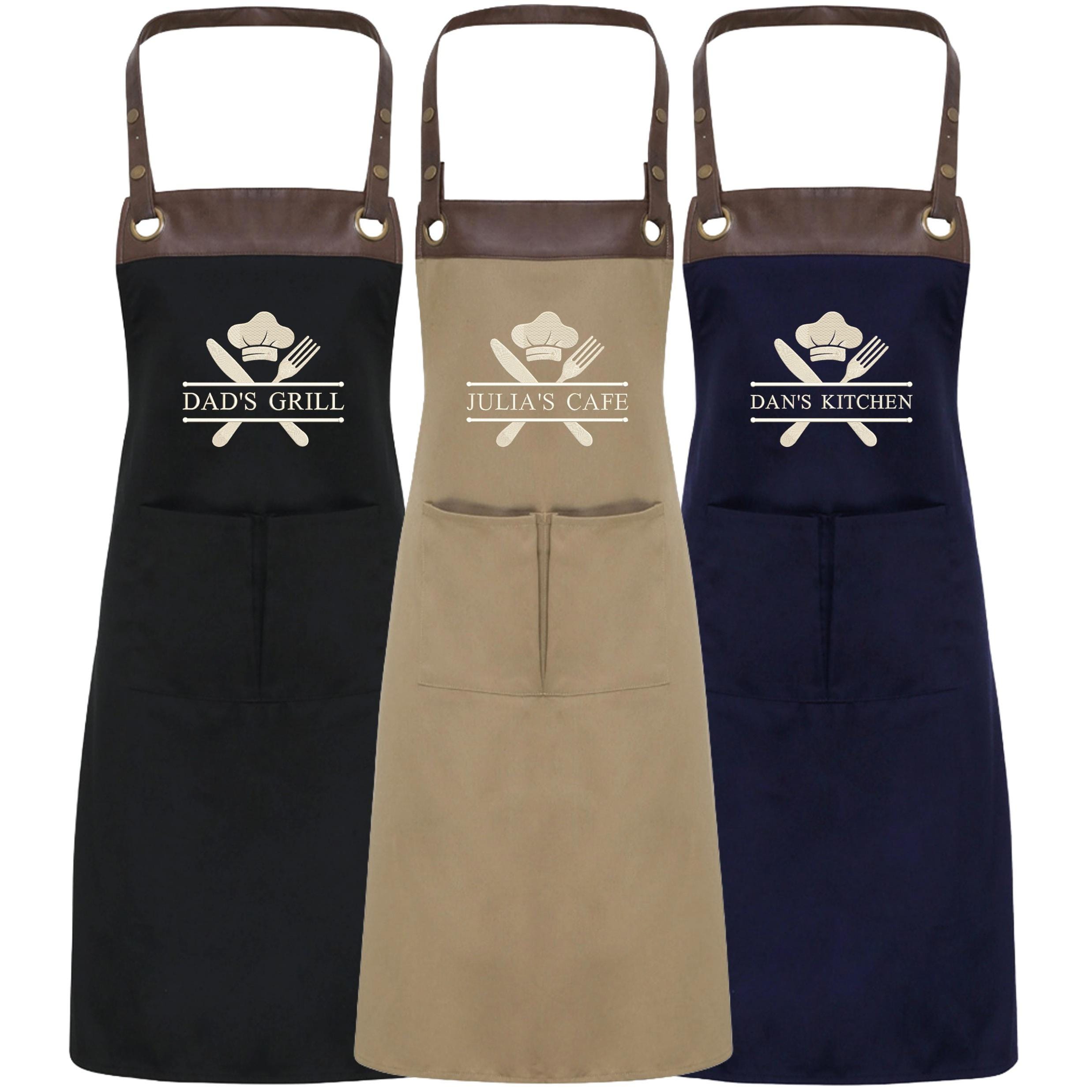 Embroidered Personalised Name Chef Apron Custom Text Kitchen Baking BBQ Gift