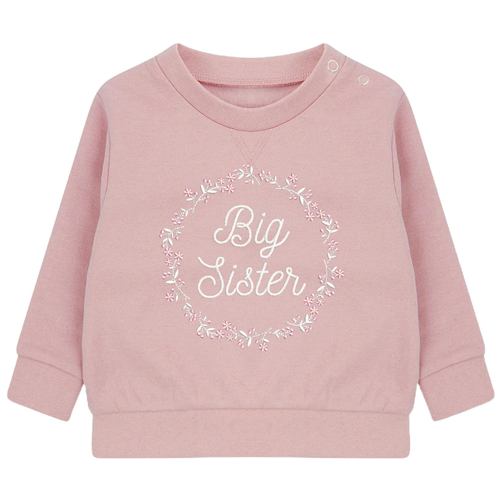 Embroidered Big & Little Sister Floral Wreath Girls Sustainable Sweatshirts Baby and Toddler Pink Matching New Siblings