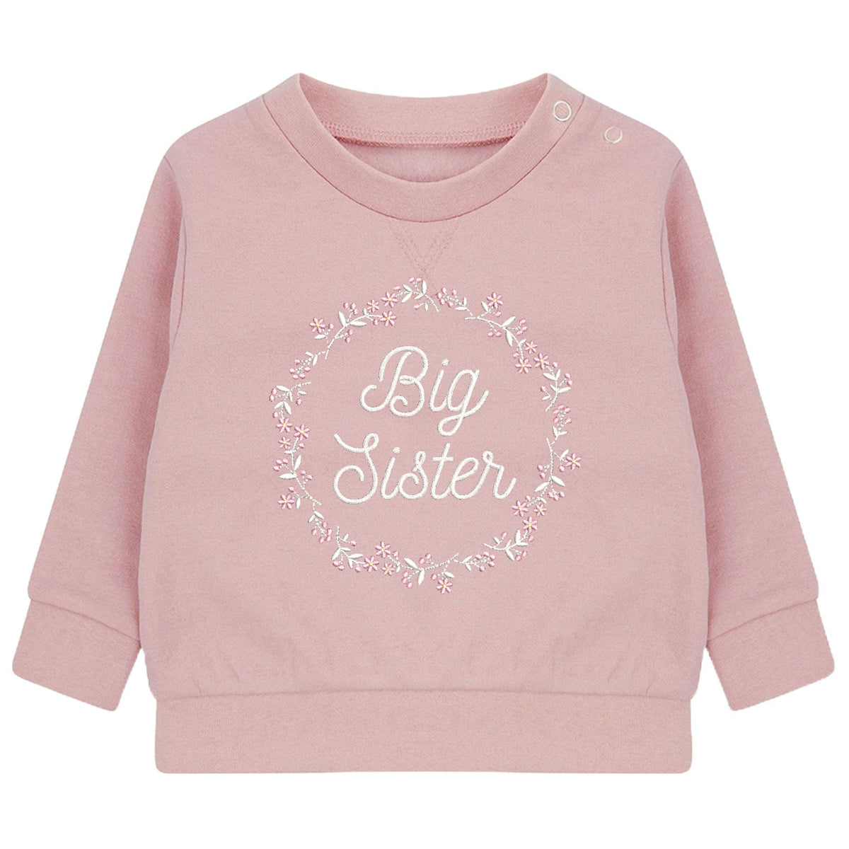 Embroidered Big & Little Sister Floral Wreath Girls Sustainable Sweatshirts Baby and Toddler Pink Matching New Siblings