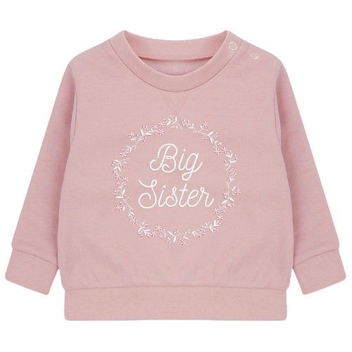 Embroidered Big & Little Sister Floral Wreath Girls Sustainable Sweatshirts Baby and Toddler Pink Matching New Siblings