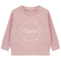 Embroidered Personalised Name Pink Floral Wreath Sustainable Sweatshirts Girls Baby Toddler Custom Jumper Gift