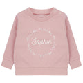 Embroidered Personalised Name Pink Floral Wreath Sustainable Sweatshirts Girls Baby Toddler Custom Jumper Gift