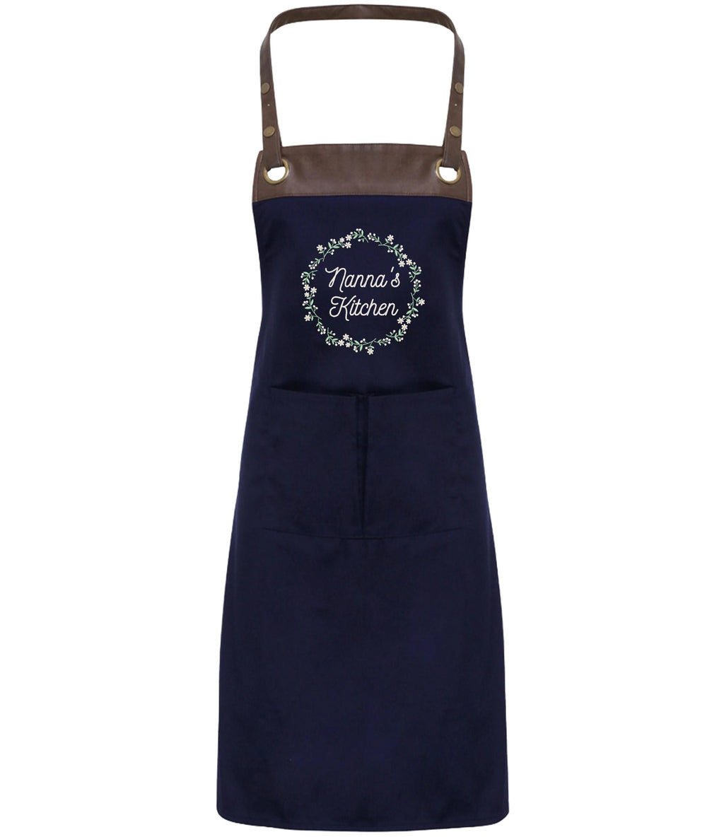 Embroidered Personalised Name Floral Wreath Apron Custom Text Kitchen Baking Gift