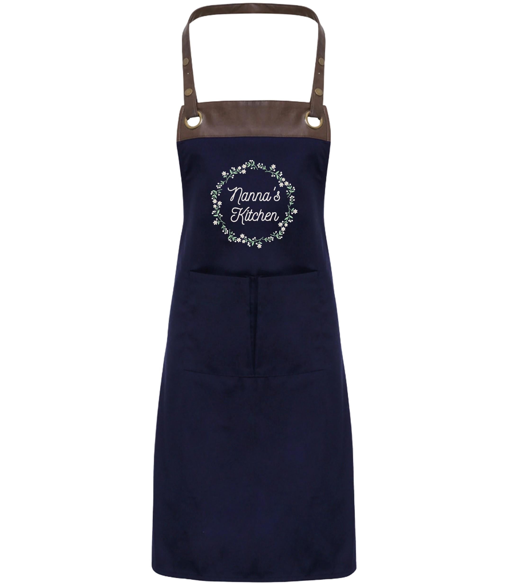 Embroidered Personalised Name Floral Wreath Apron Custom Text Kitchen Baking Gift