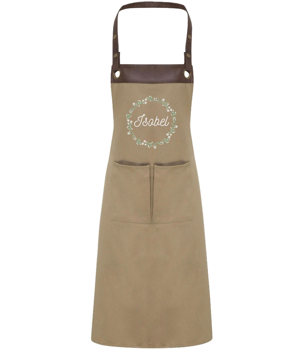Embroidered Personalised Name Floral Wreath Apron Custom Text Kitchen Baking Gift