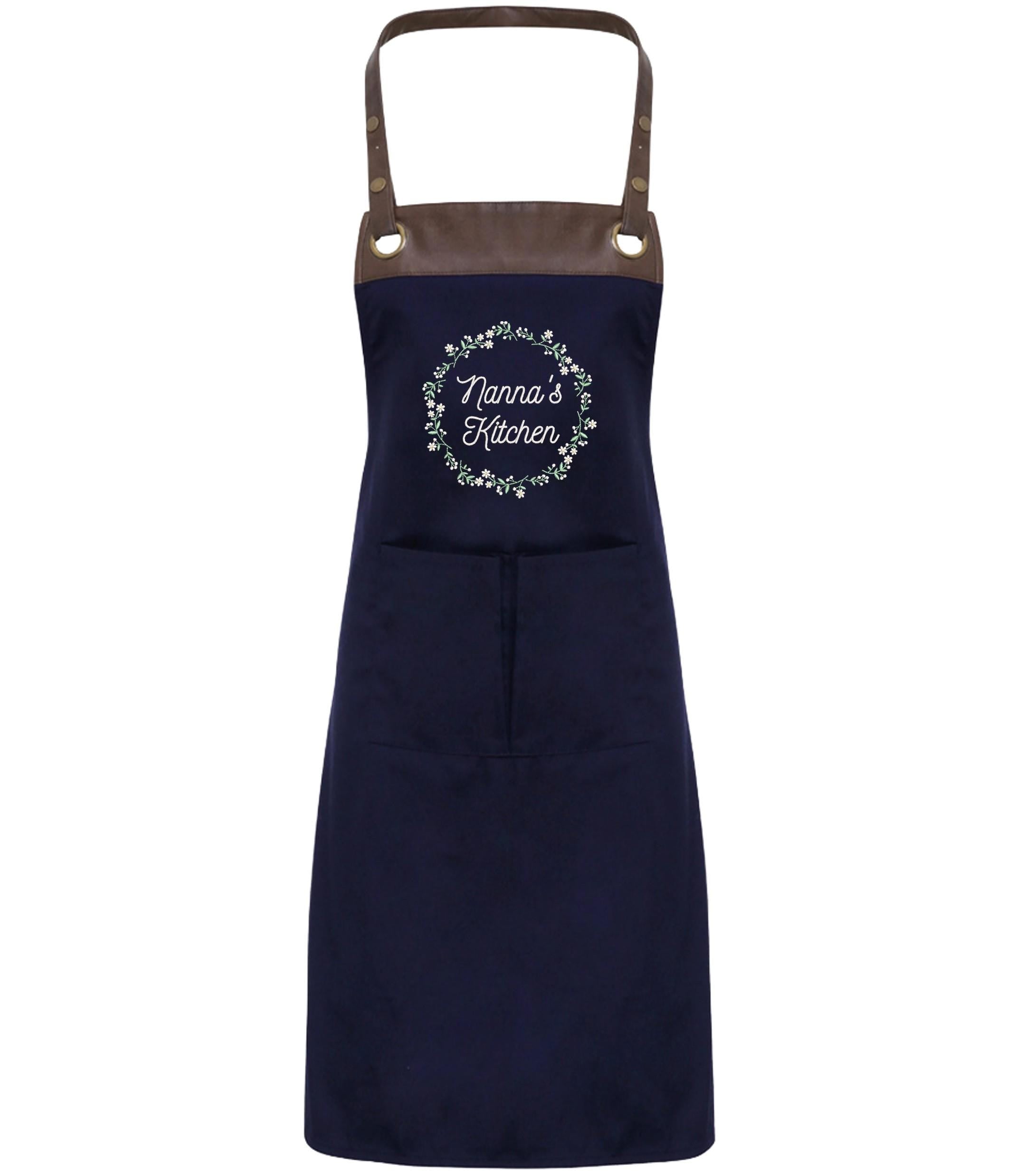 Embroidered Personalised Name Floral Wreath Apron Custom Text Kitchen Baking Gift