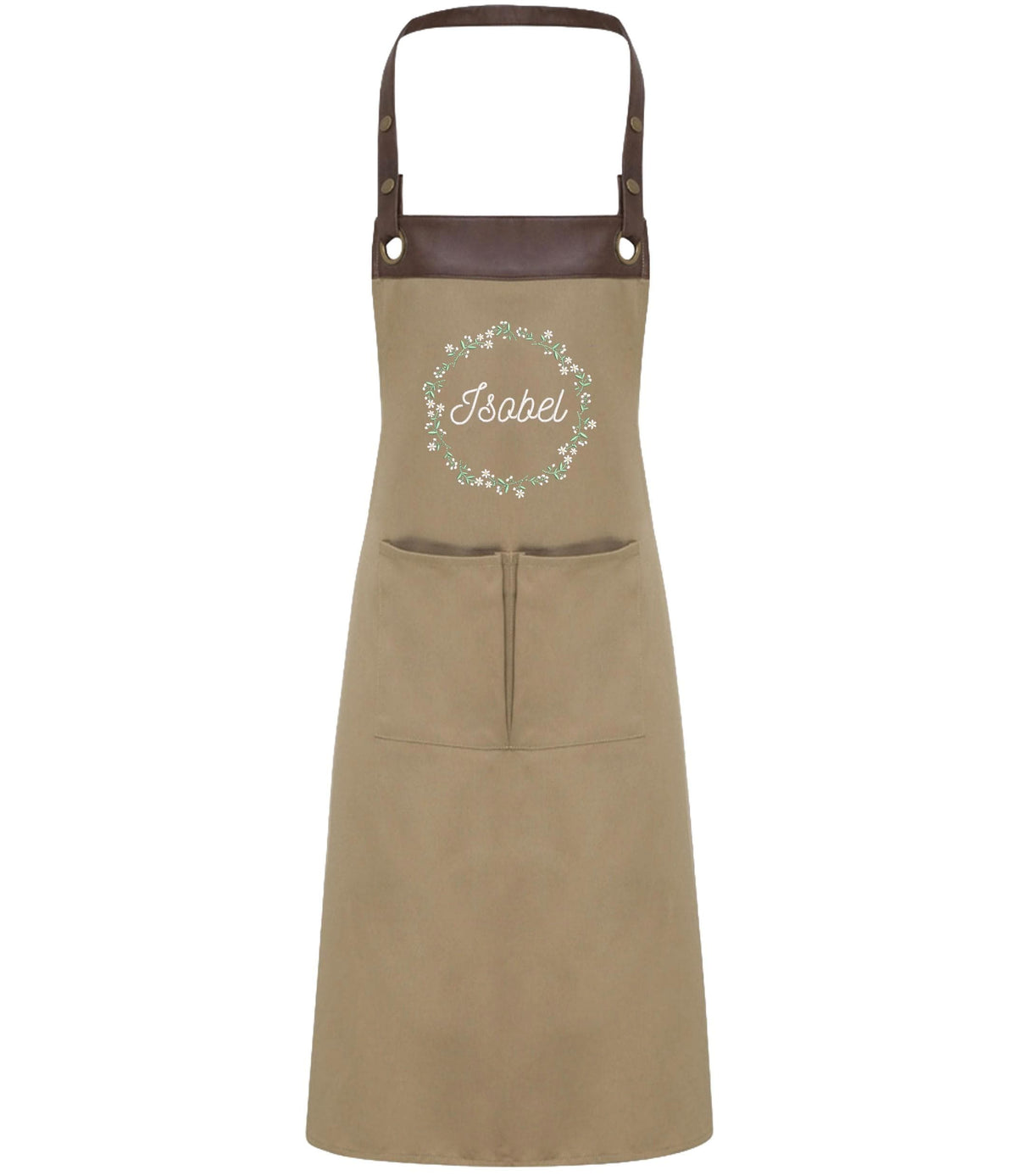 Embroidered Personalised Name Floral Wreath Apron Custom Text Kitchen Baking Gift