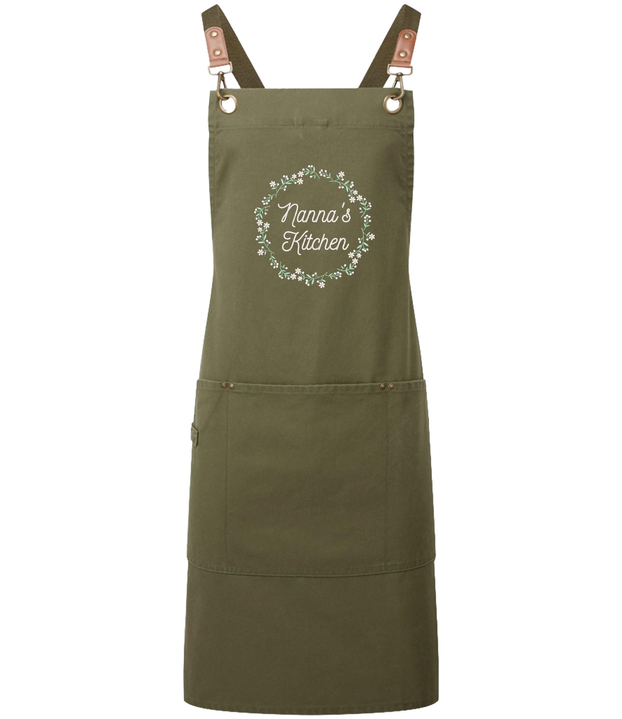 Embroidered Personalised Name Floral Wreath Apron Custom Text Kitchen Baking Gift
