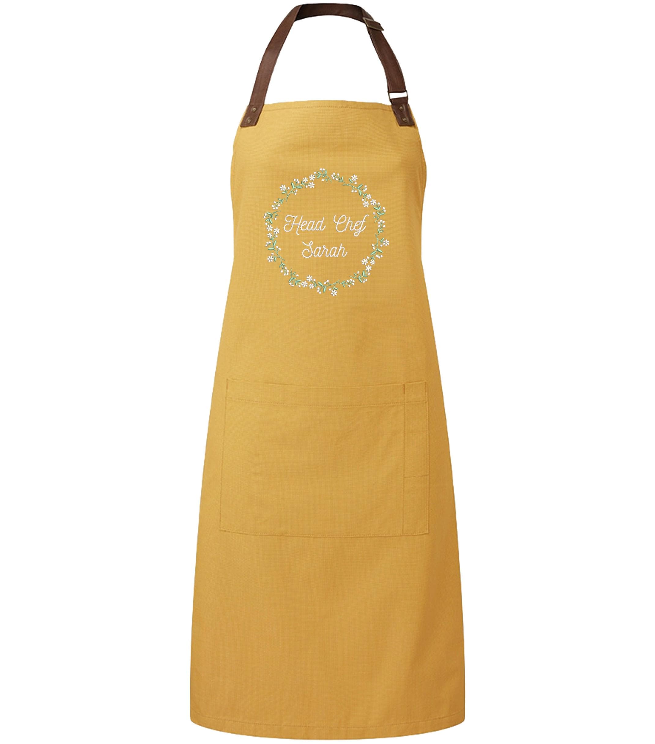 Embroidered Personalised Name Floral Wreath Apron Custom Text Kitchen Baking Gift