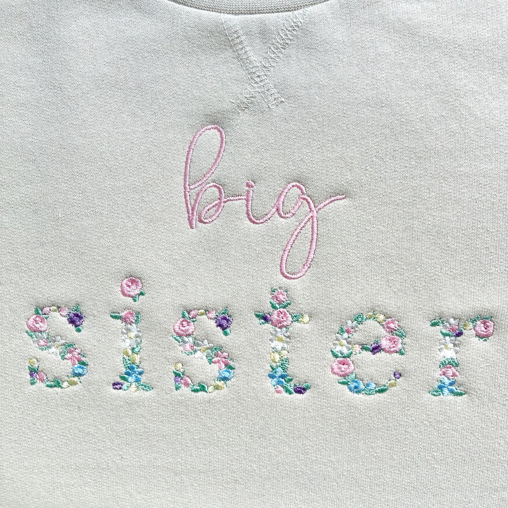Embroidered Floral Big & Little Sister Girls Sustainable Sweatshirts Baby and Toddler Pink Matching New Siblings
