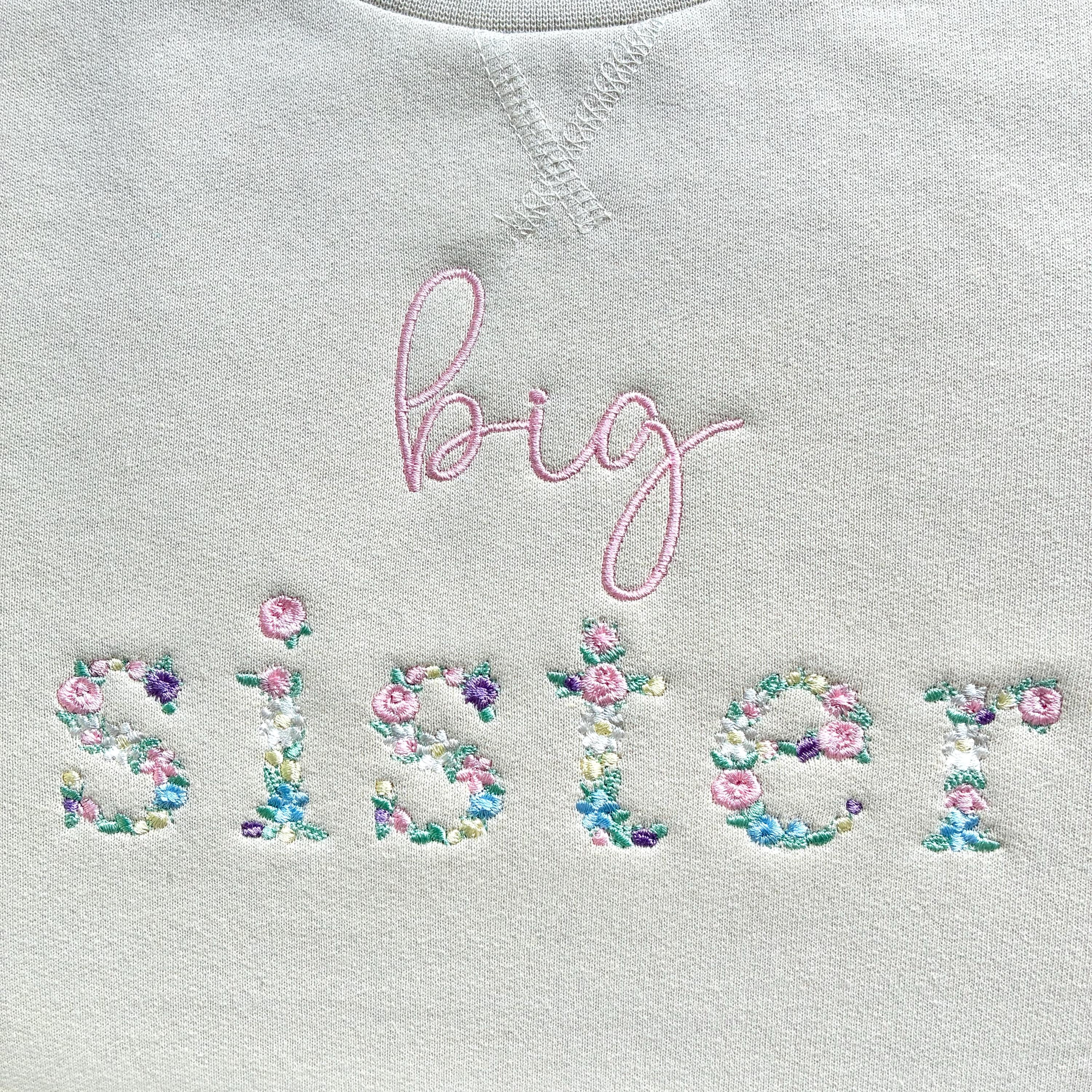 Embroidered Floral Big & Little Sister Girls Sustainable Sweatshirts Baby and Toddler Pink Matching New Siblings