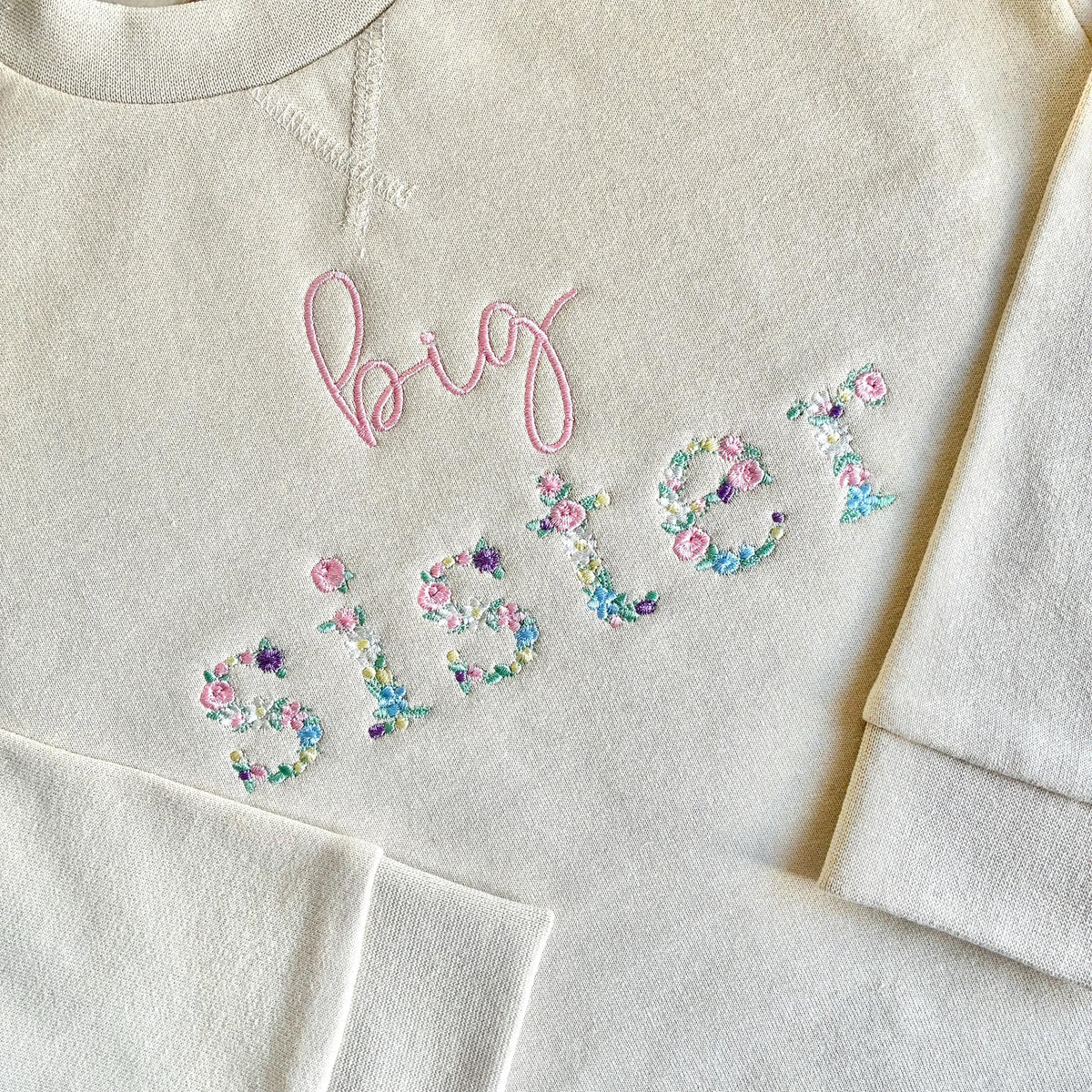 Embroidered Floral Big & Little Sister Girls Sustainable Sweatshirts Baby and Toddler Pink Matching New Siblings
