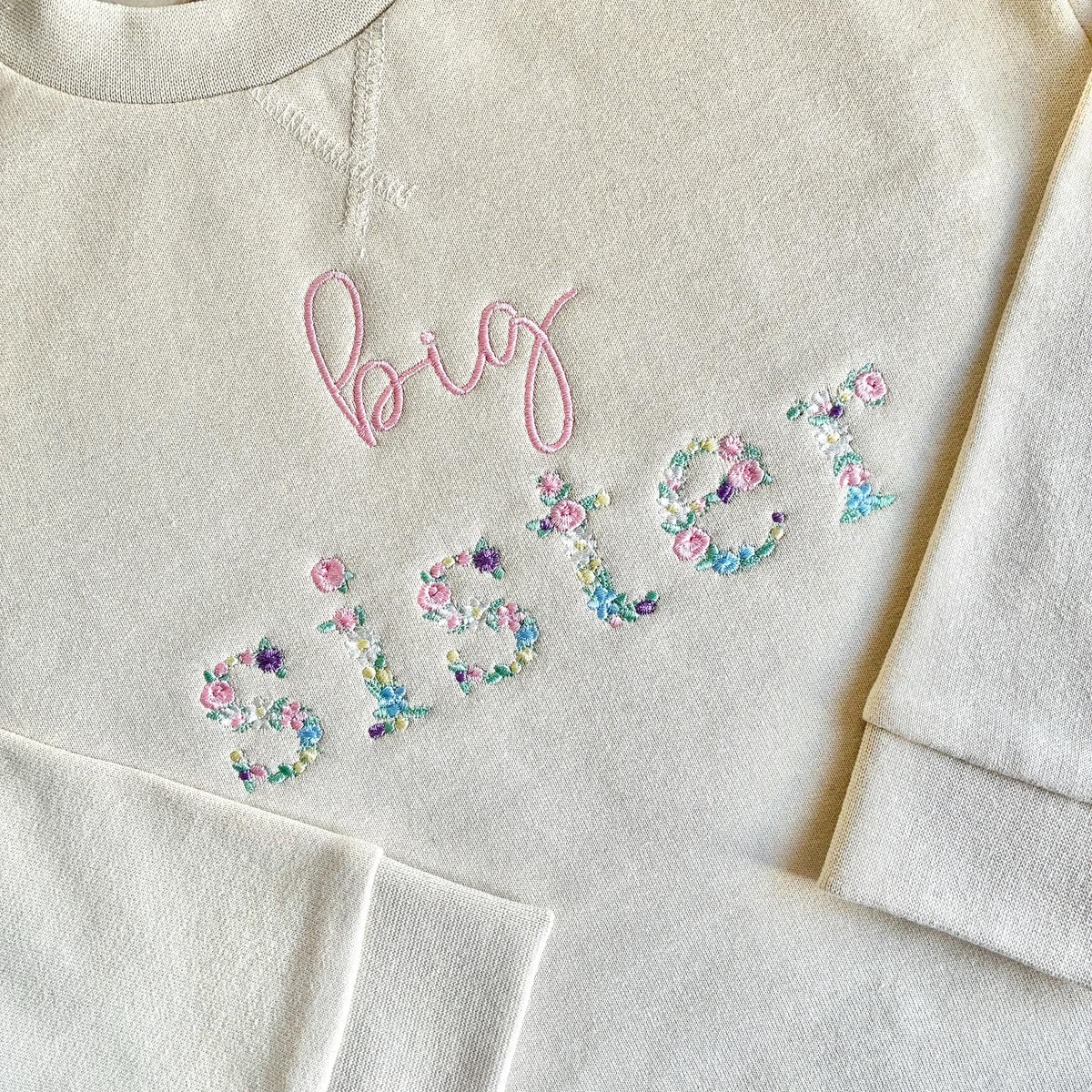 Embroidered Floral Big & Little Sister Girls Sustainable Sweatshirts Baby and Toddler Pink Matching New Siblings