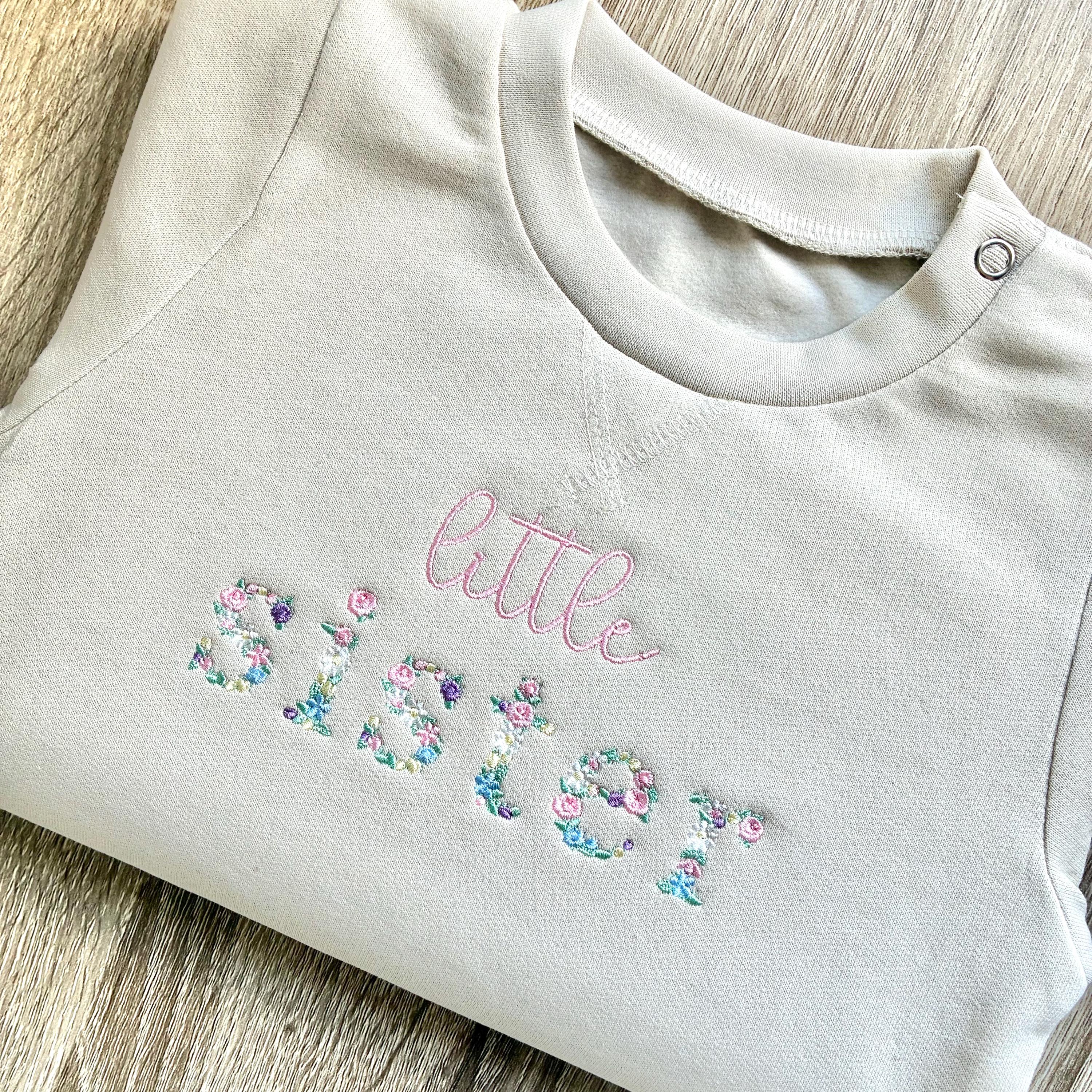 Embroidered Floral Big & Little Sister Girls Sustainable Sweatshirts Baby and Toddler Pink Matching New Siblings