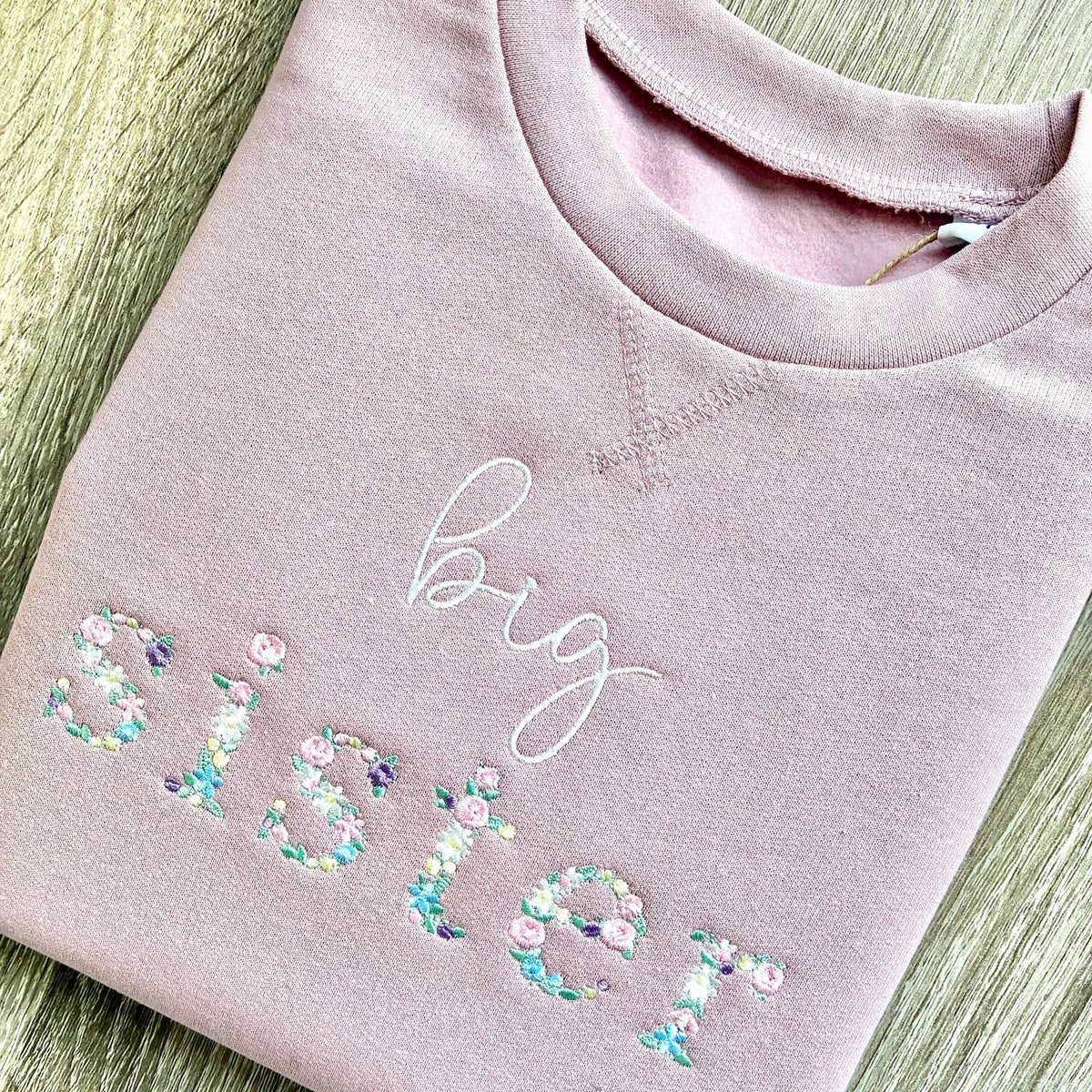 Embroidered Floral Big & Little Sister Girls Sustainable Sweatshirts Baby and Toddler Pink Matching New Siblings
