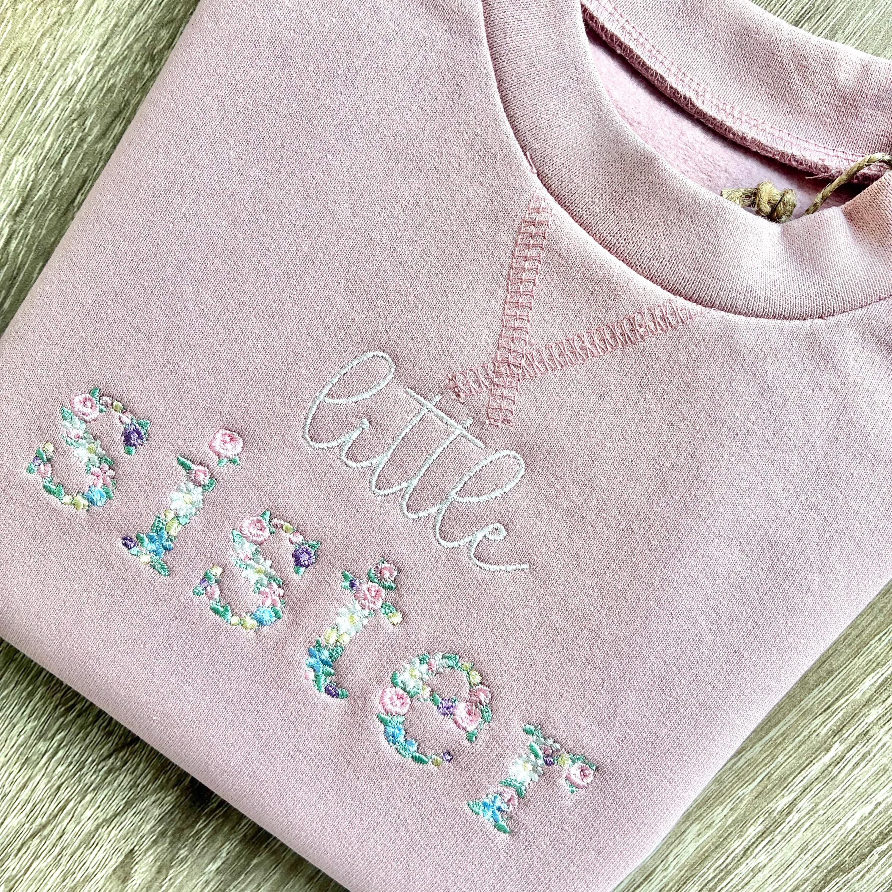 Embroidered Floral Big & Little Sister Girls Sustainable Sweatshirts Baby and Toddler Pink Matching New Siblings