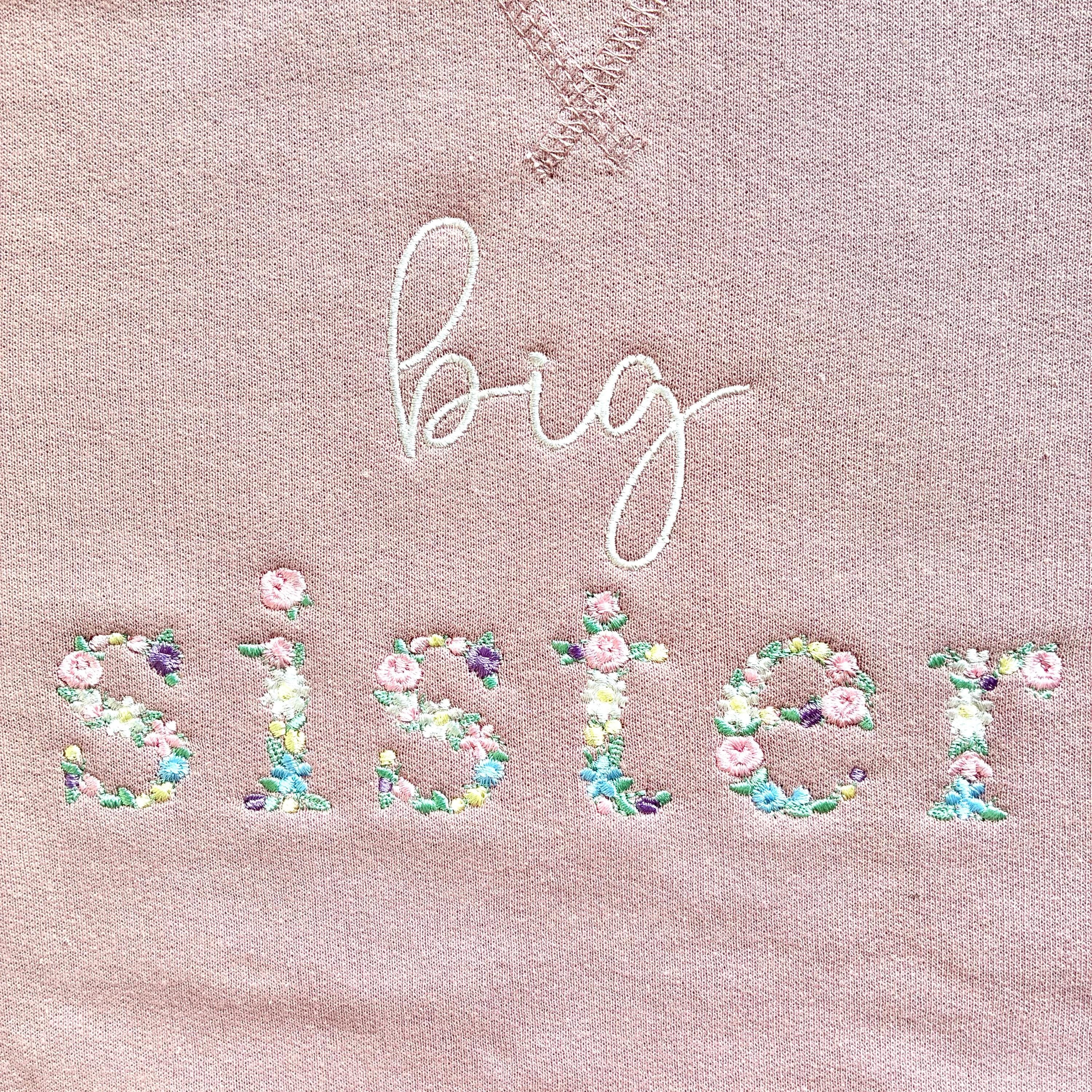 Embroidered Floral Big & Little Sister Girls Sustainable Sweatshirts Baby and Toddler Pink Matching New Siblings