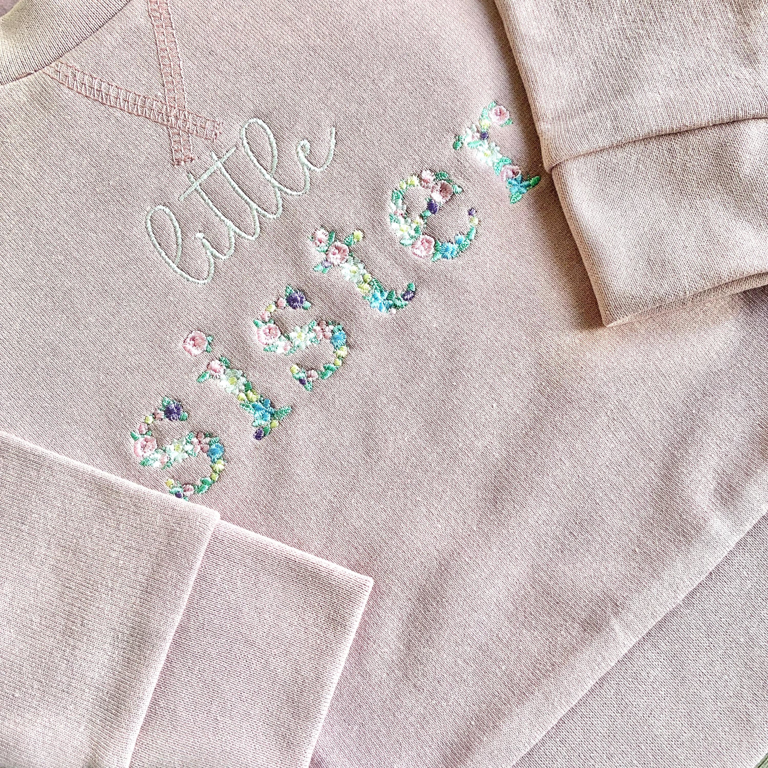 Embroidered Floral Big & Little Sister Girls Sustainable Sweatshirts Baby and Toddler Pink Matching New Siblings