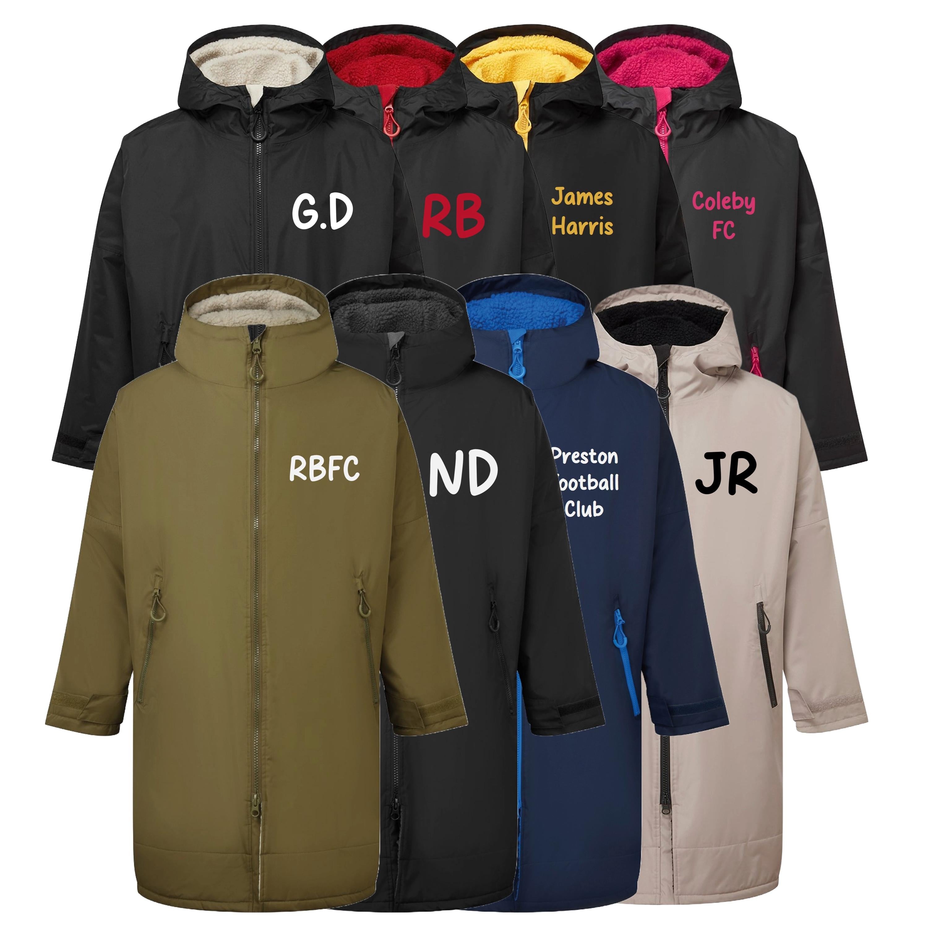 Personalised Sherpa Fleece Waterproof Dry Changing Robe (Kids & Adults Sizes) Custom Football Club Team Initials