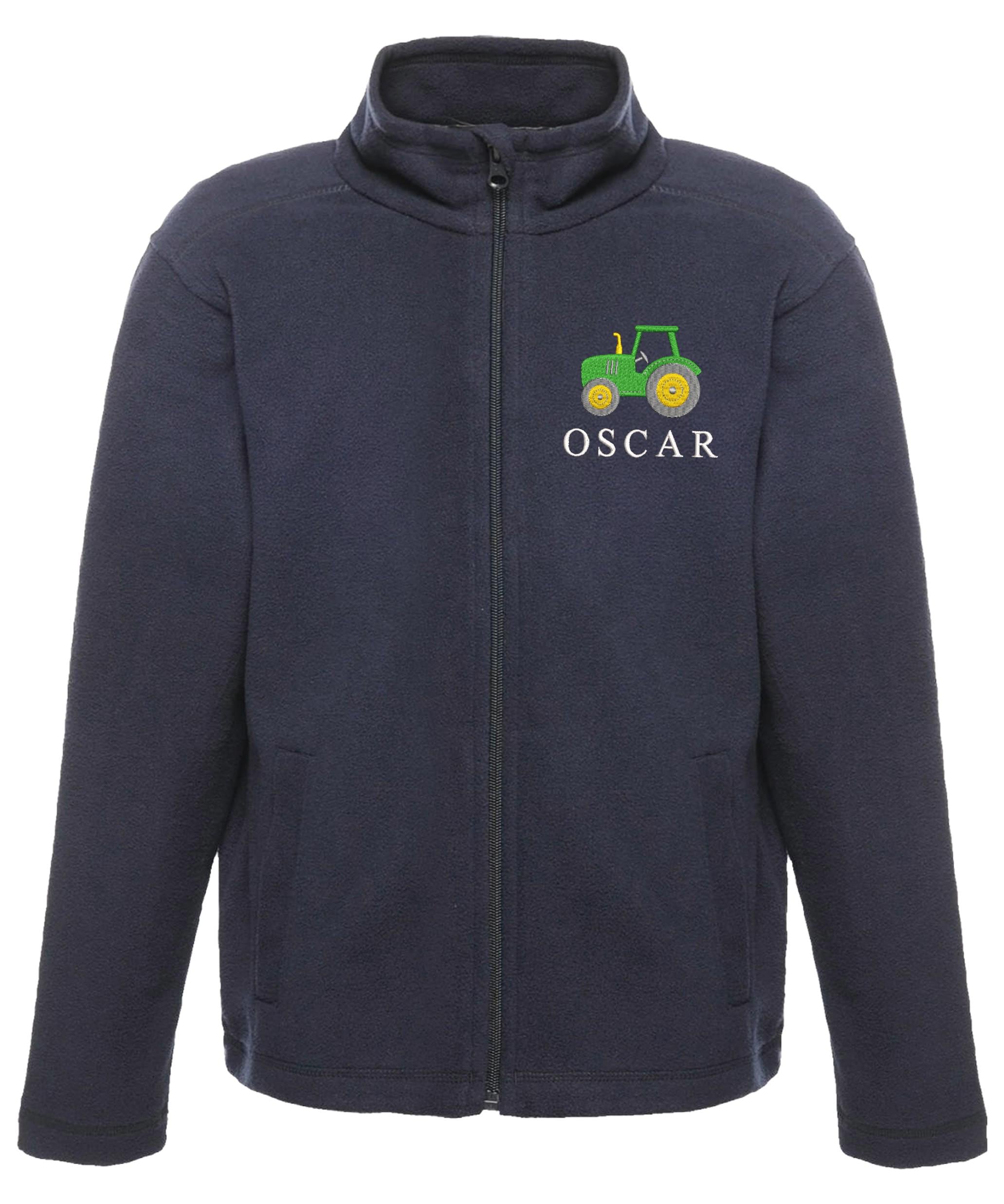 Embroidered Regatta Kids Personalised Name Tractor Boys Fleece Jacket Navy Custom Text Farm Coat